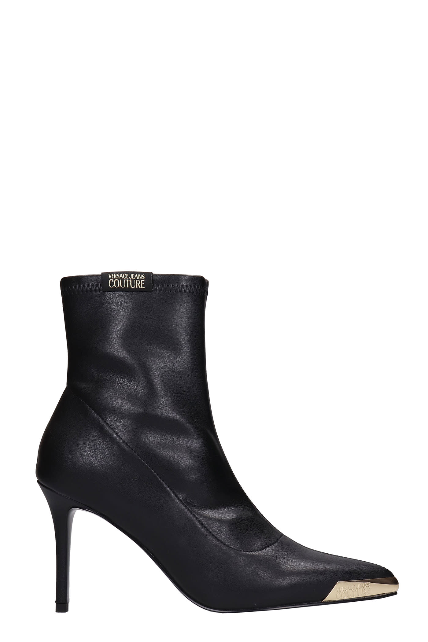Versace Jeans Couture High Heels Ankle Boots In Black Faux Leather