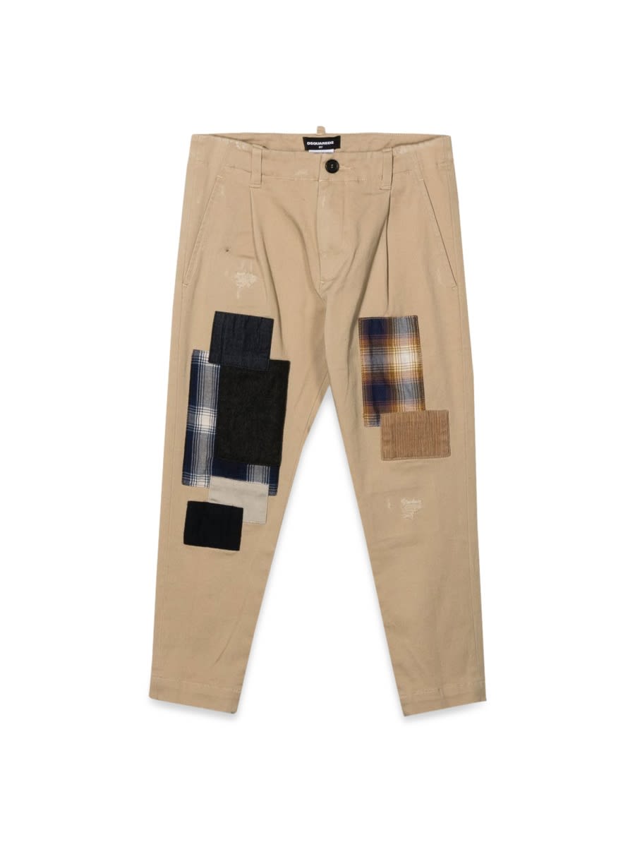 Shop Dsquared2 Pants With Patches In Beige