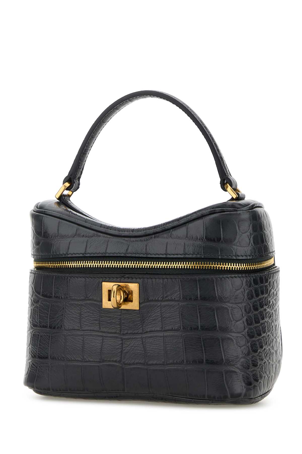 Balenciaga Rodeo Croc-embossed Leather Vanity Crossbody Bag In Black