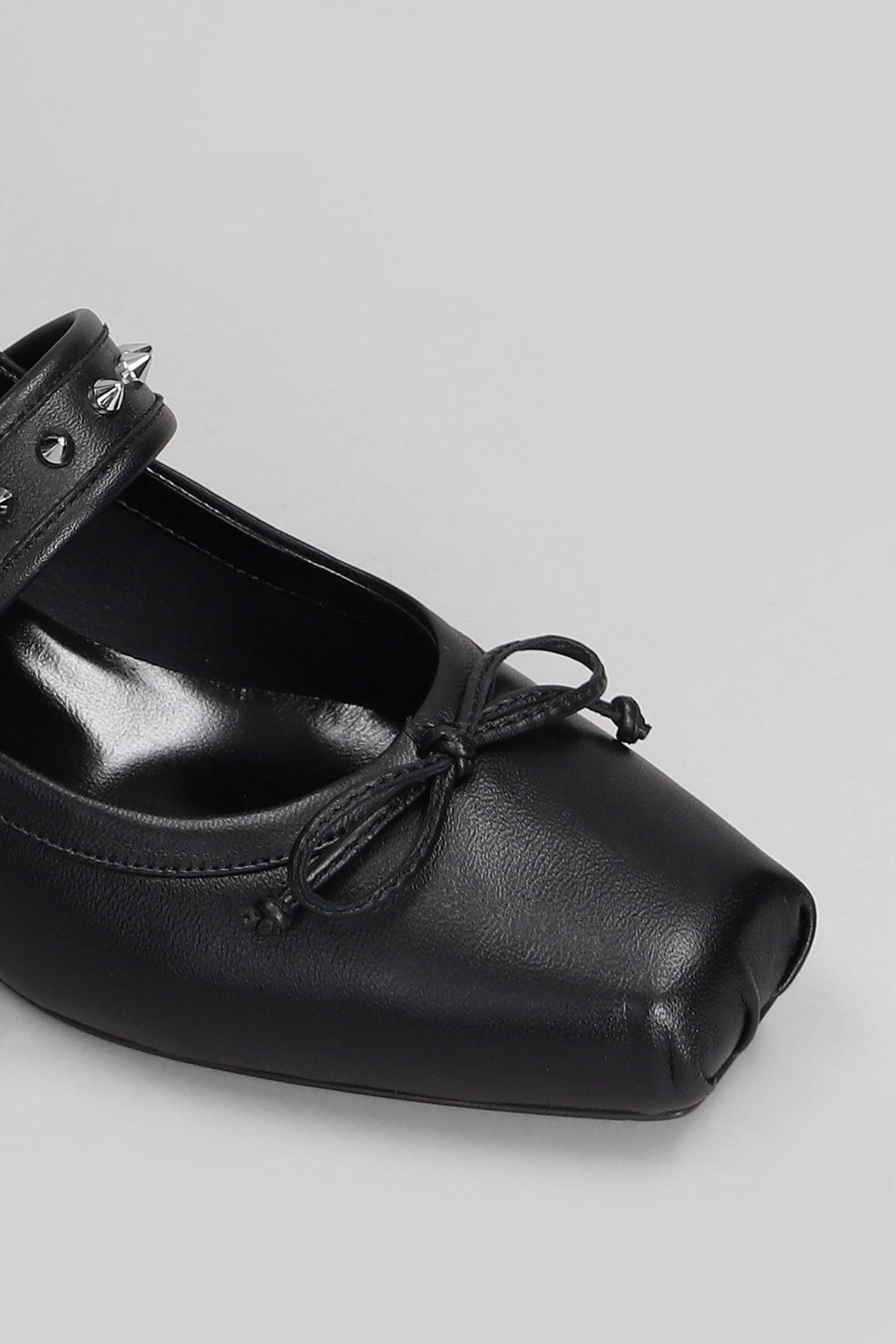 Christian Louboutin Mamastrapita Spike30 Ballet Flats In Black Leather In Black/lin Black