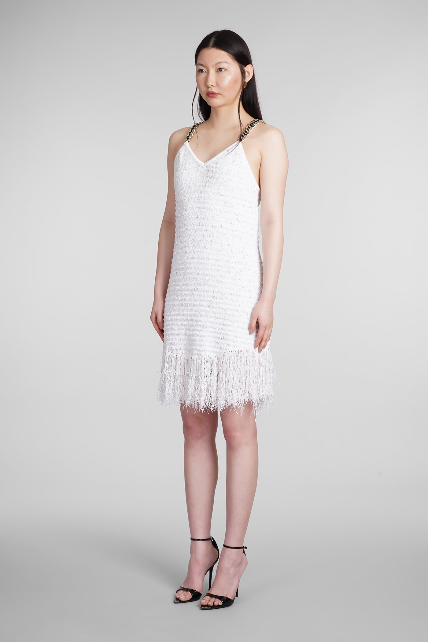 Shop Balmain Dress In White Viscose