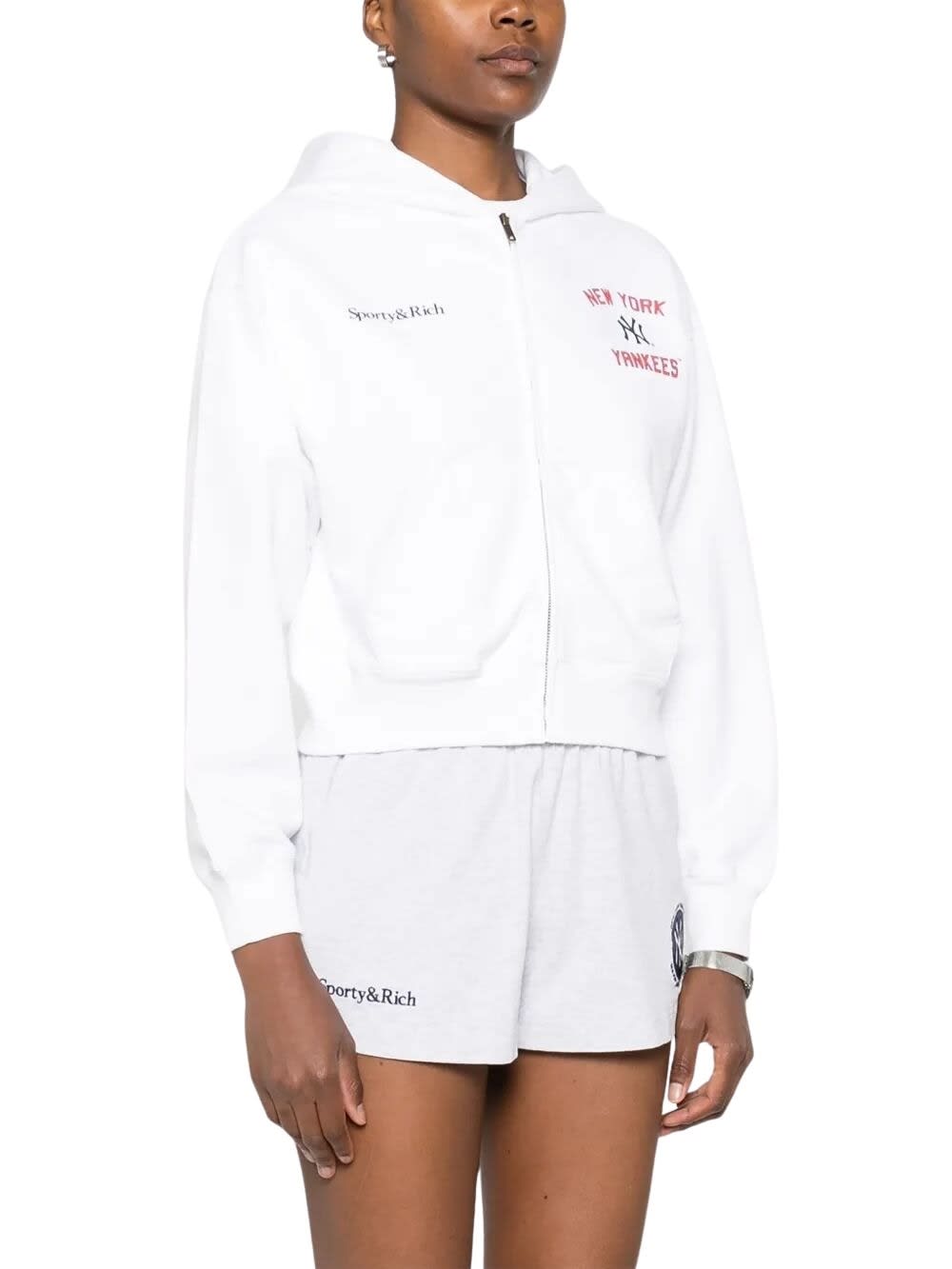 Sporty &amp; Rich Homerun Cropped Zip Hoodie In White