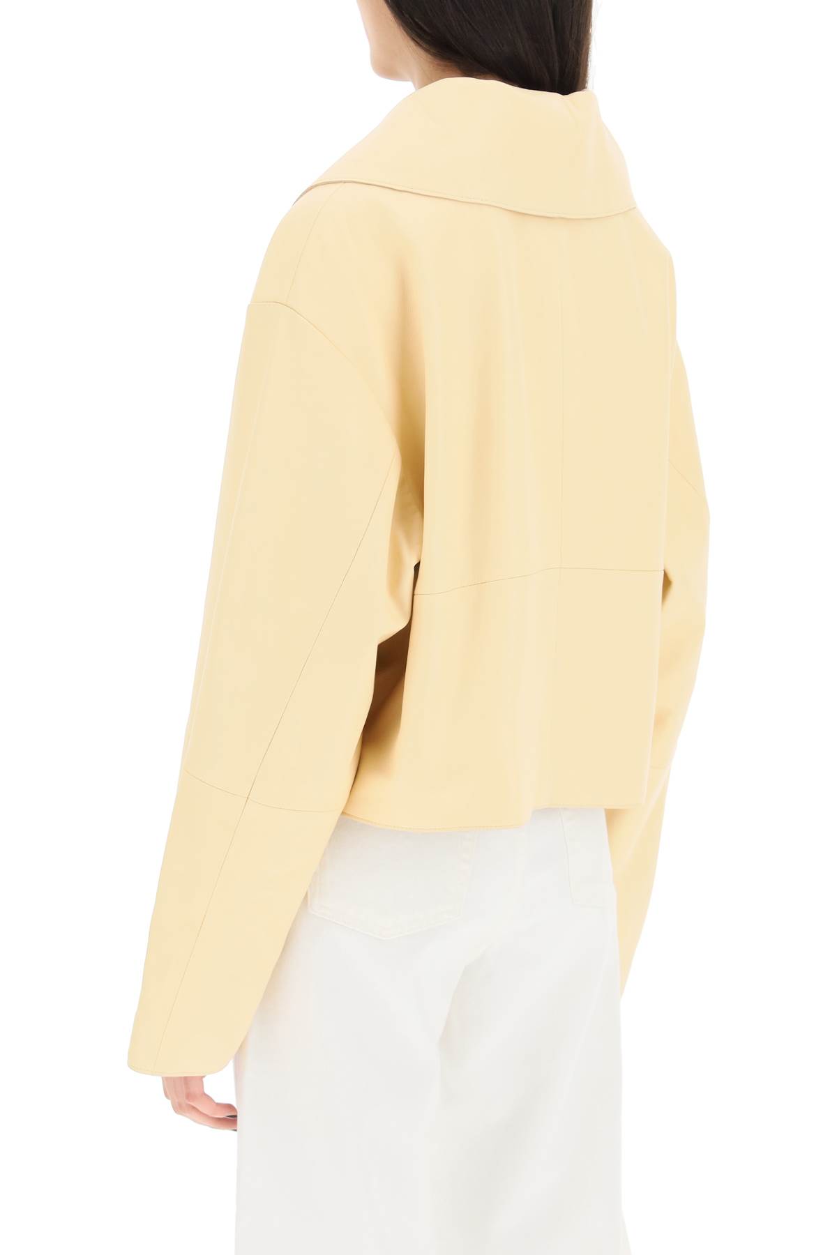 Shop Loulou Studio Sulat Leather Jacket In Cream (yellow)