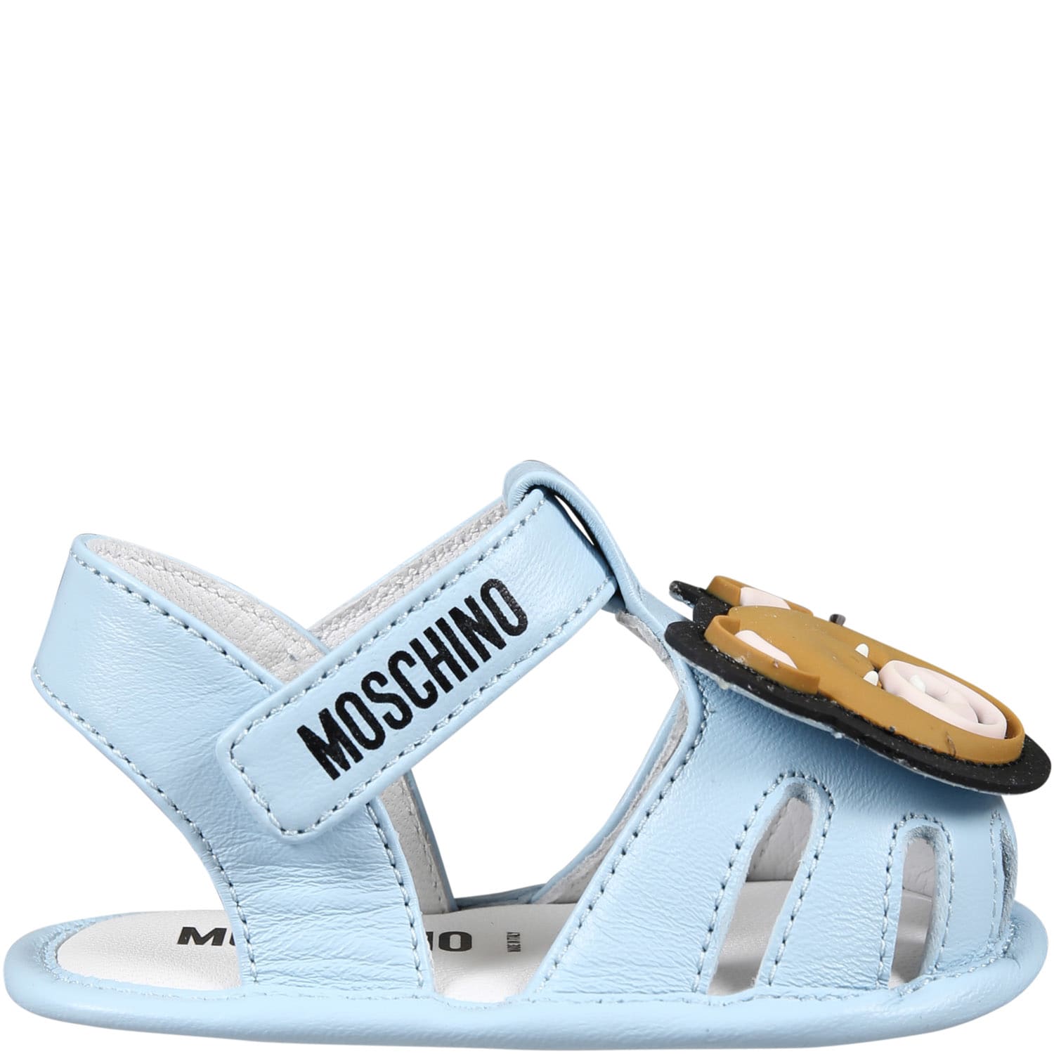 Shop Moschino Light Blue Sandals For Baby Boy With Teddy Bear