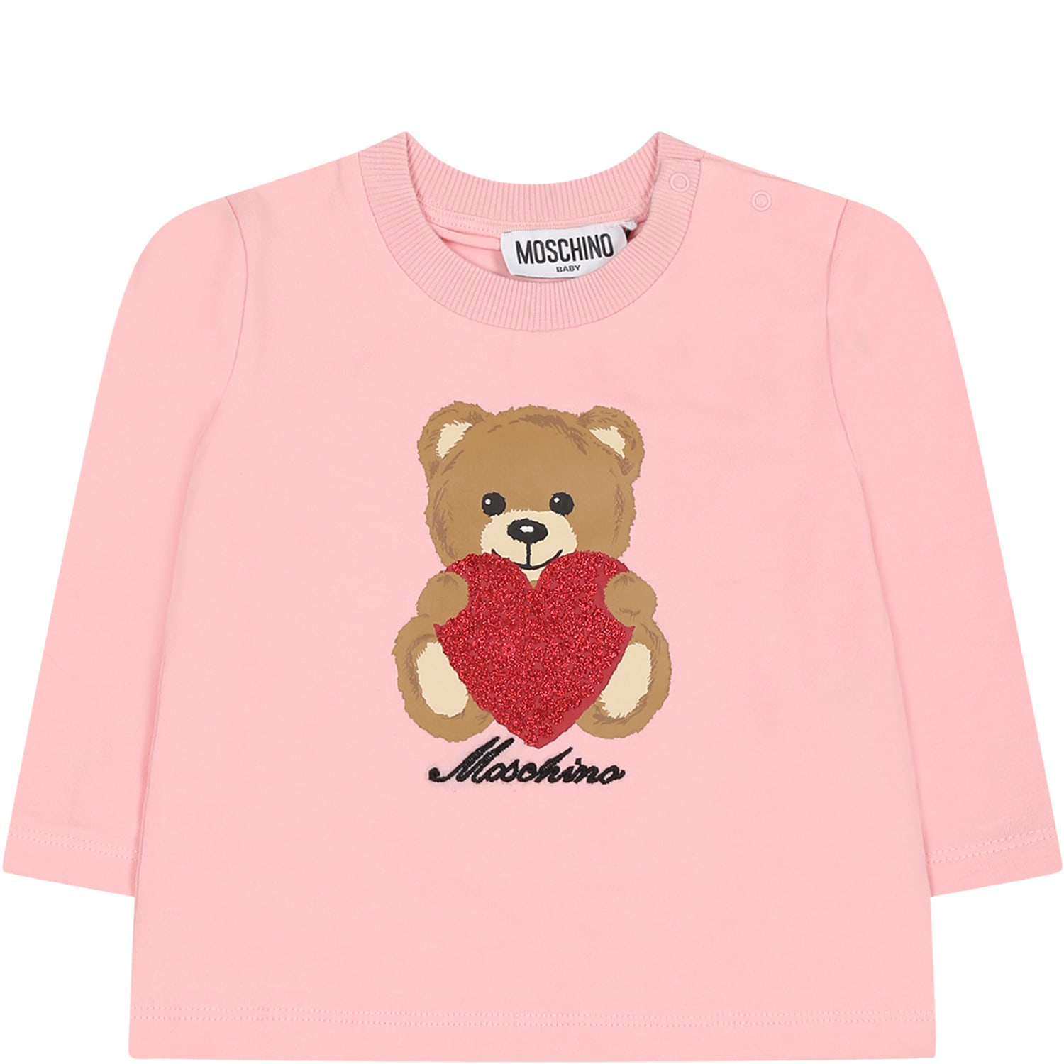 Moschino Pink T-shirt For Baby Girl With Teddy Bear And Logo