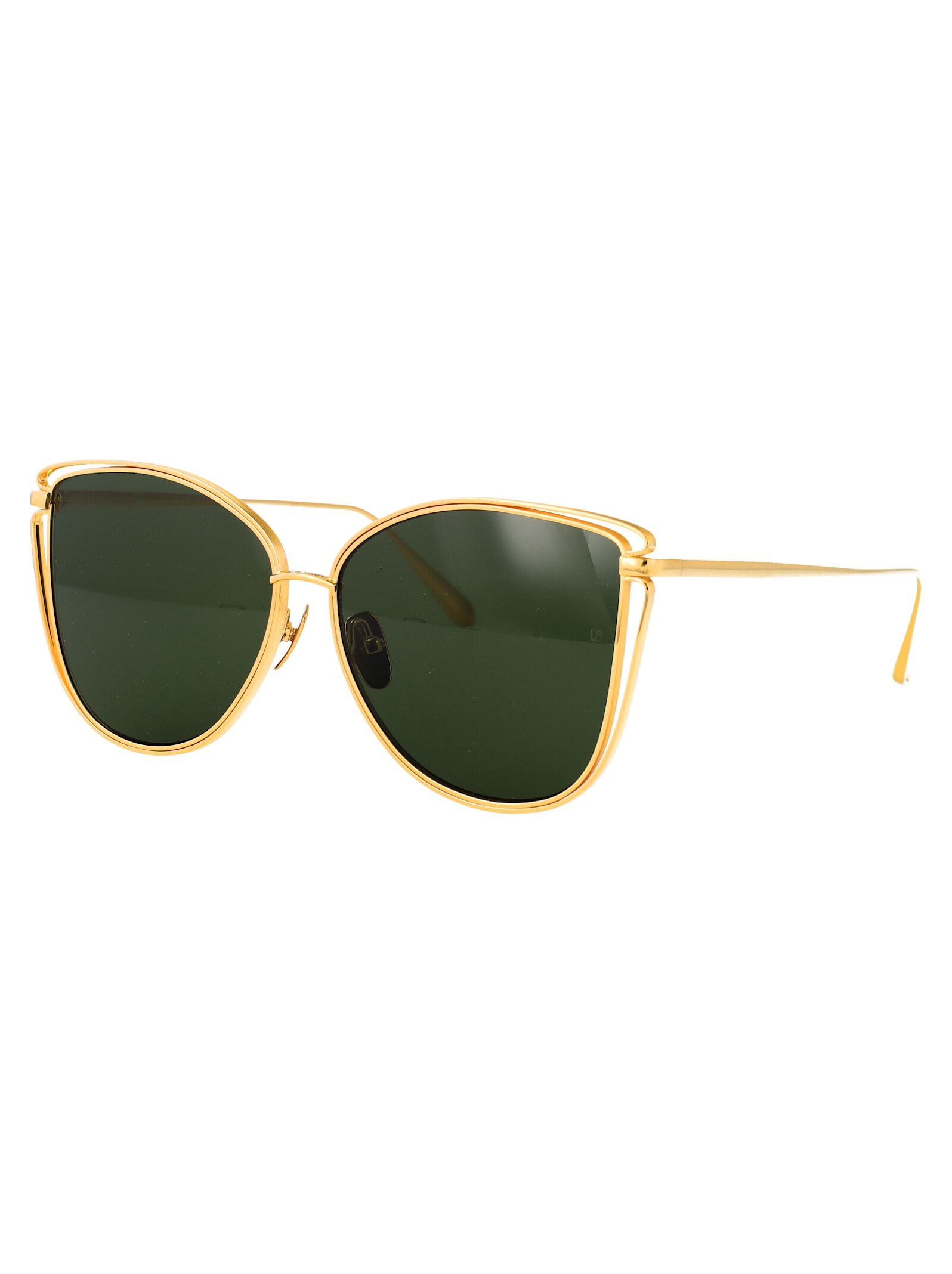 Linda Farrow Geometric Sunglasses In Yellowgold/green