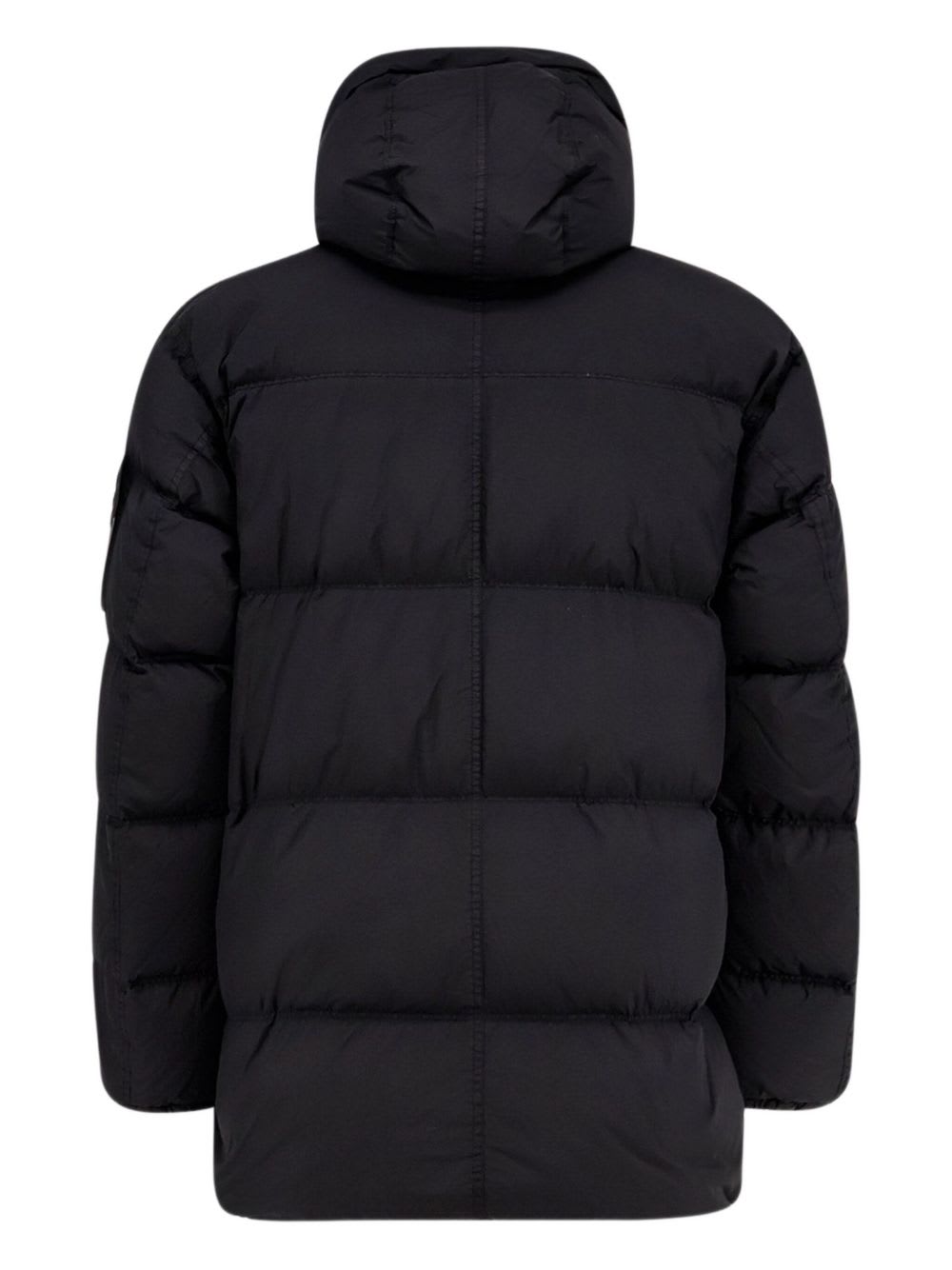 Stone Island Short Hooded Down Jacekt In Black