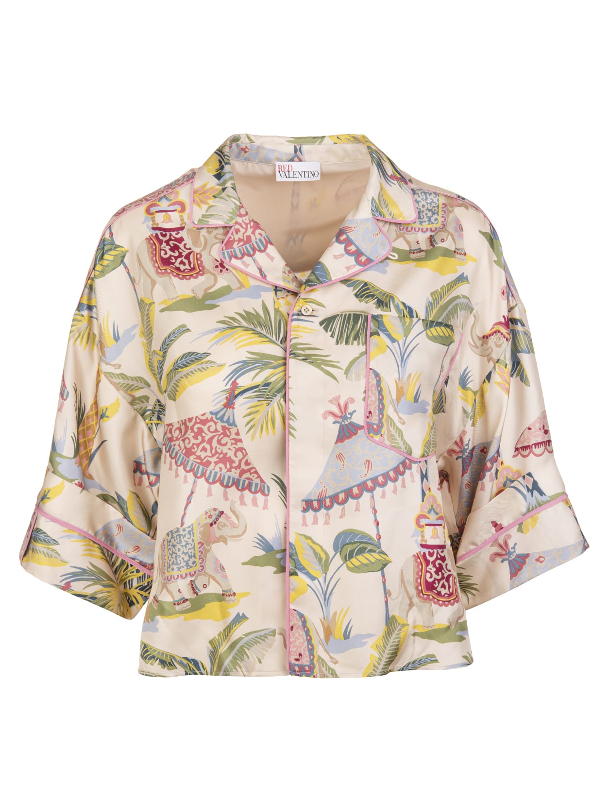 RED Valentino Woman Shirt In Ivory Silk With All-over Print