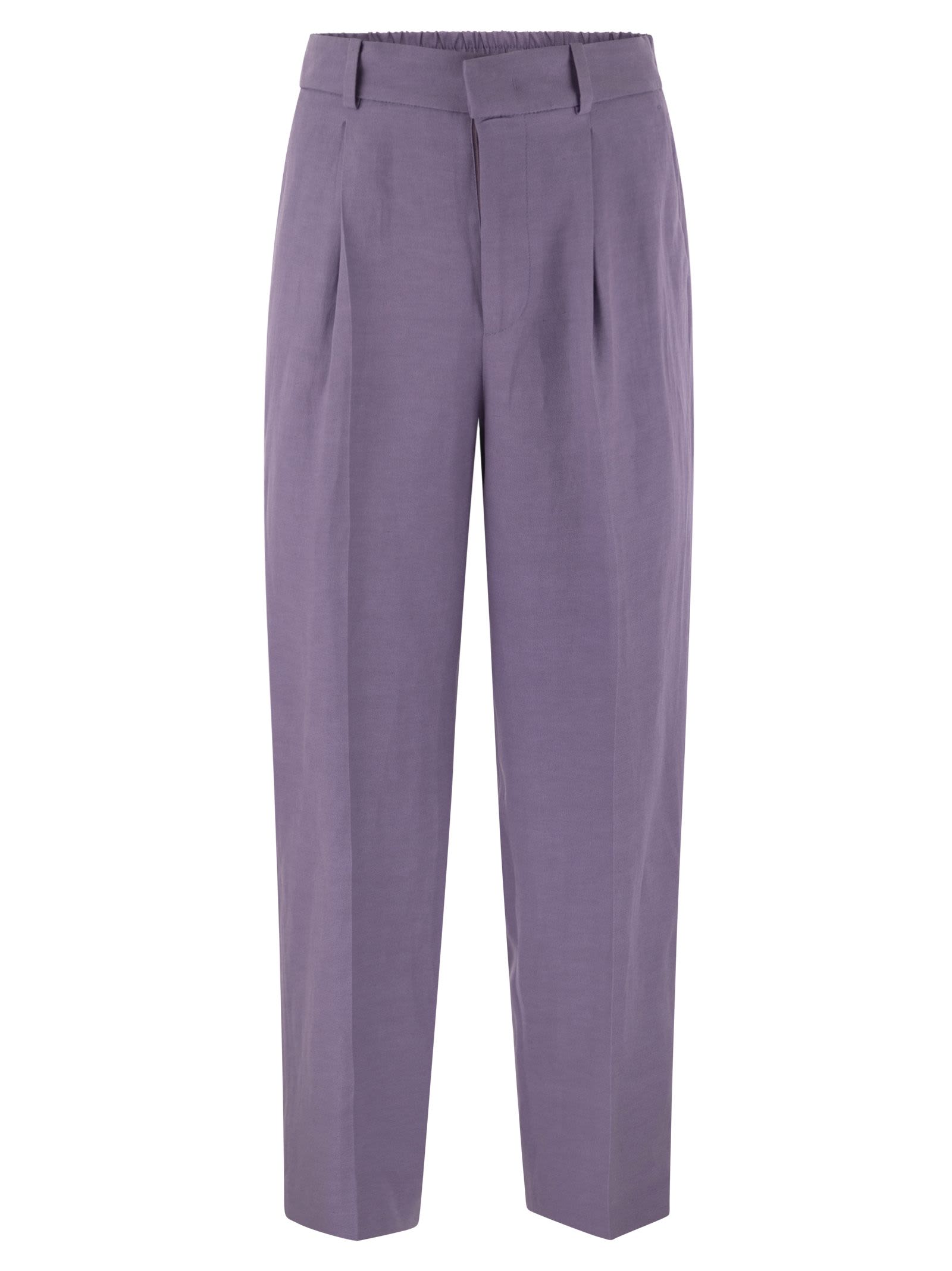 Pt01 Daisy - Viscose And Linen Trousers In Lilac