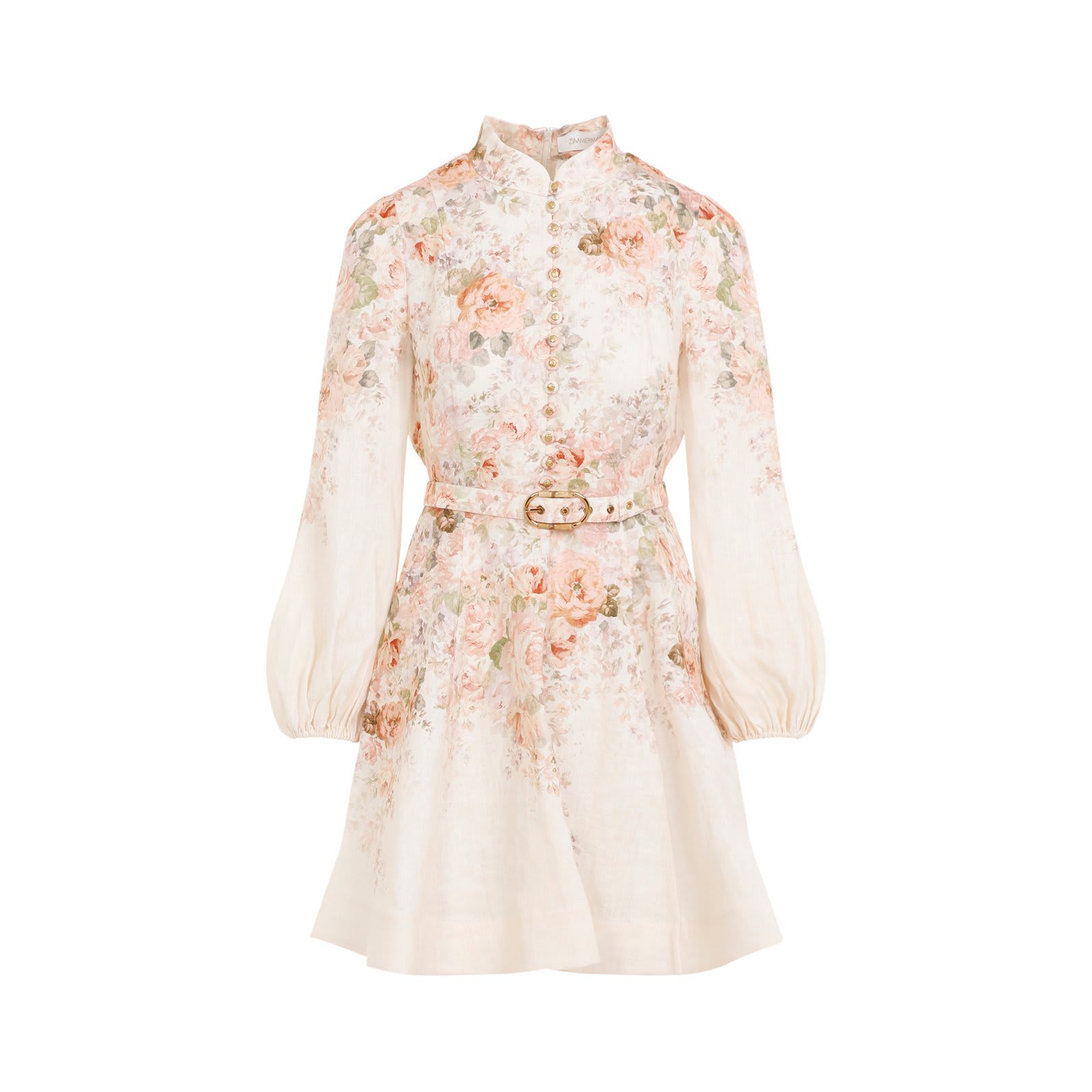 Shop Zimmermann Illustration Buttoned Mini Dress In Crmrofl Cream Rococo Floral