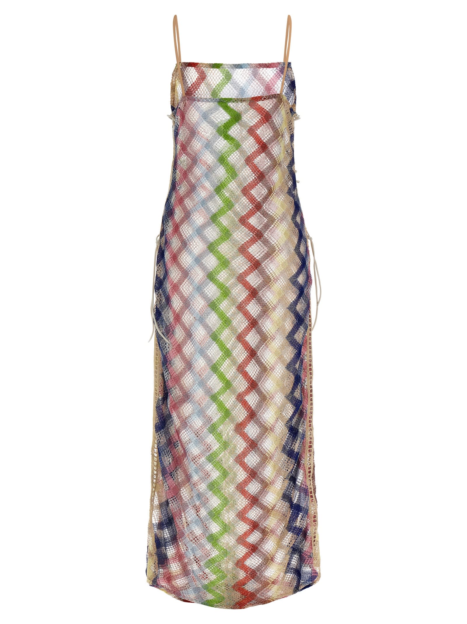 Missoni Sheer Fabric Zigzag Dress Lace-up Detail In Multi