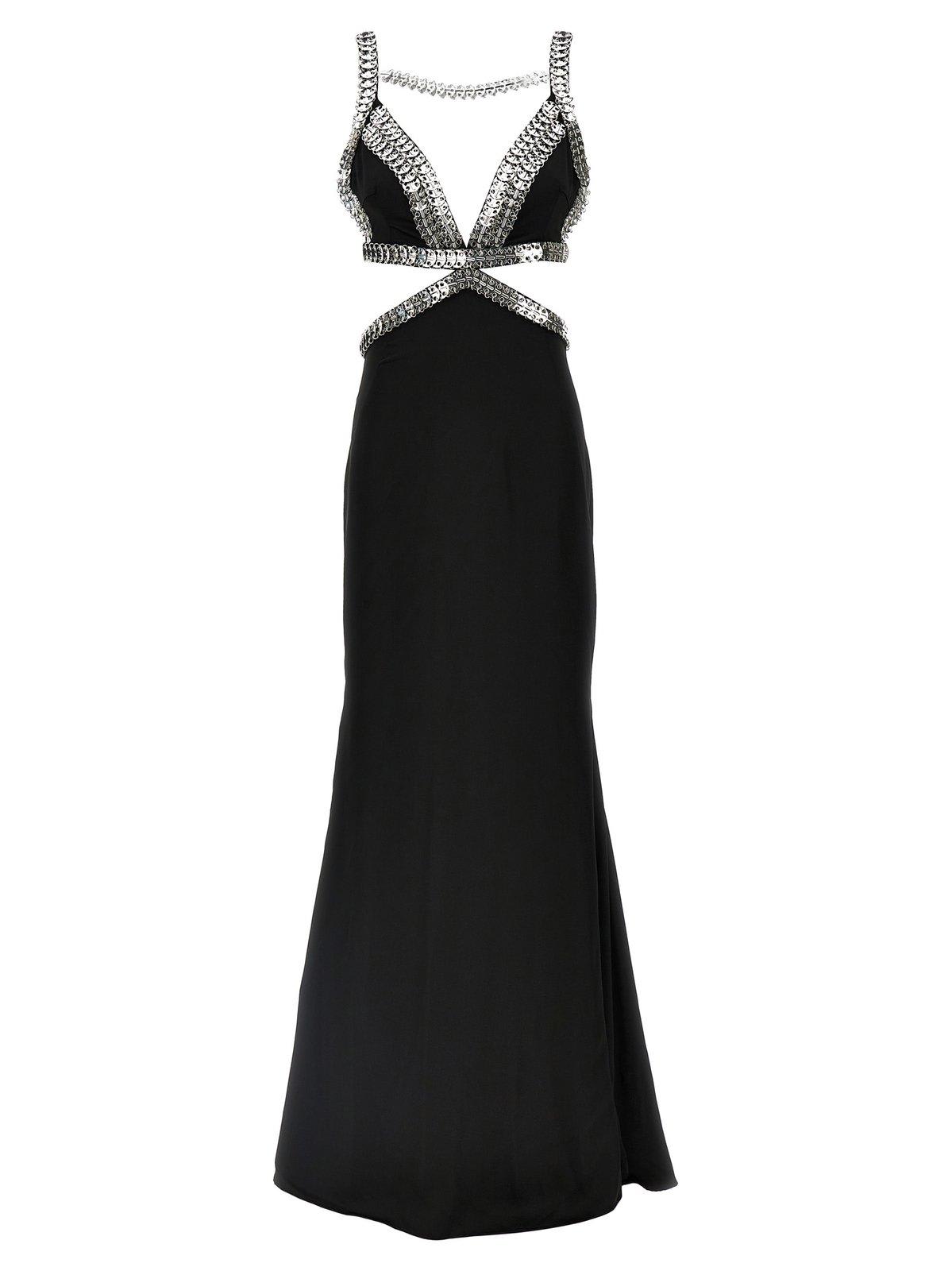 Shop Pinko Metallic Embellished Elegant Long Dress In Nero