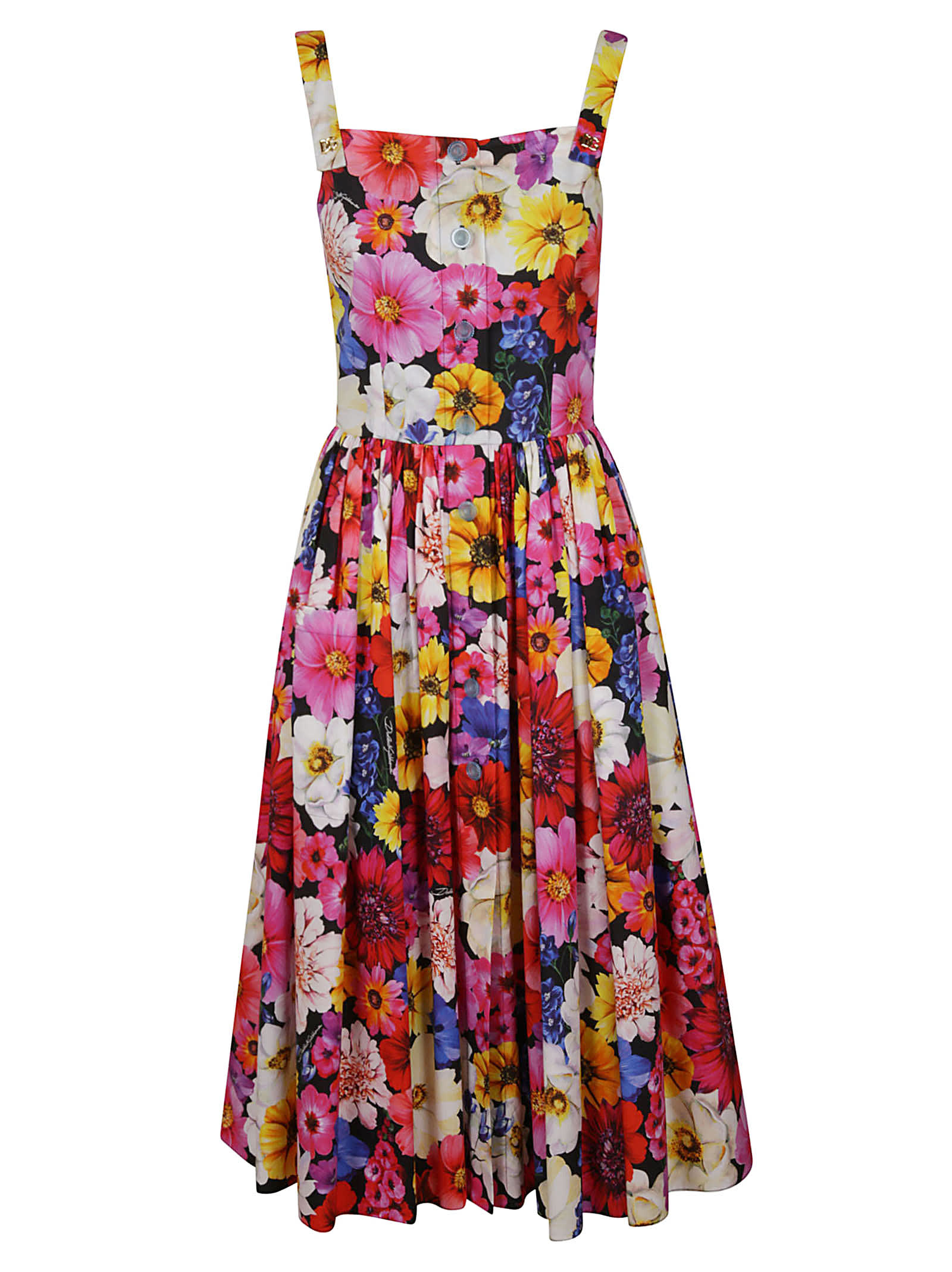 Dolce & Gabbana All-over Floral Print Pleated Flared Dress