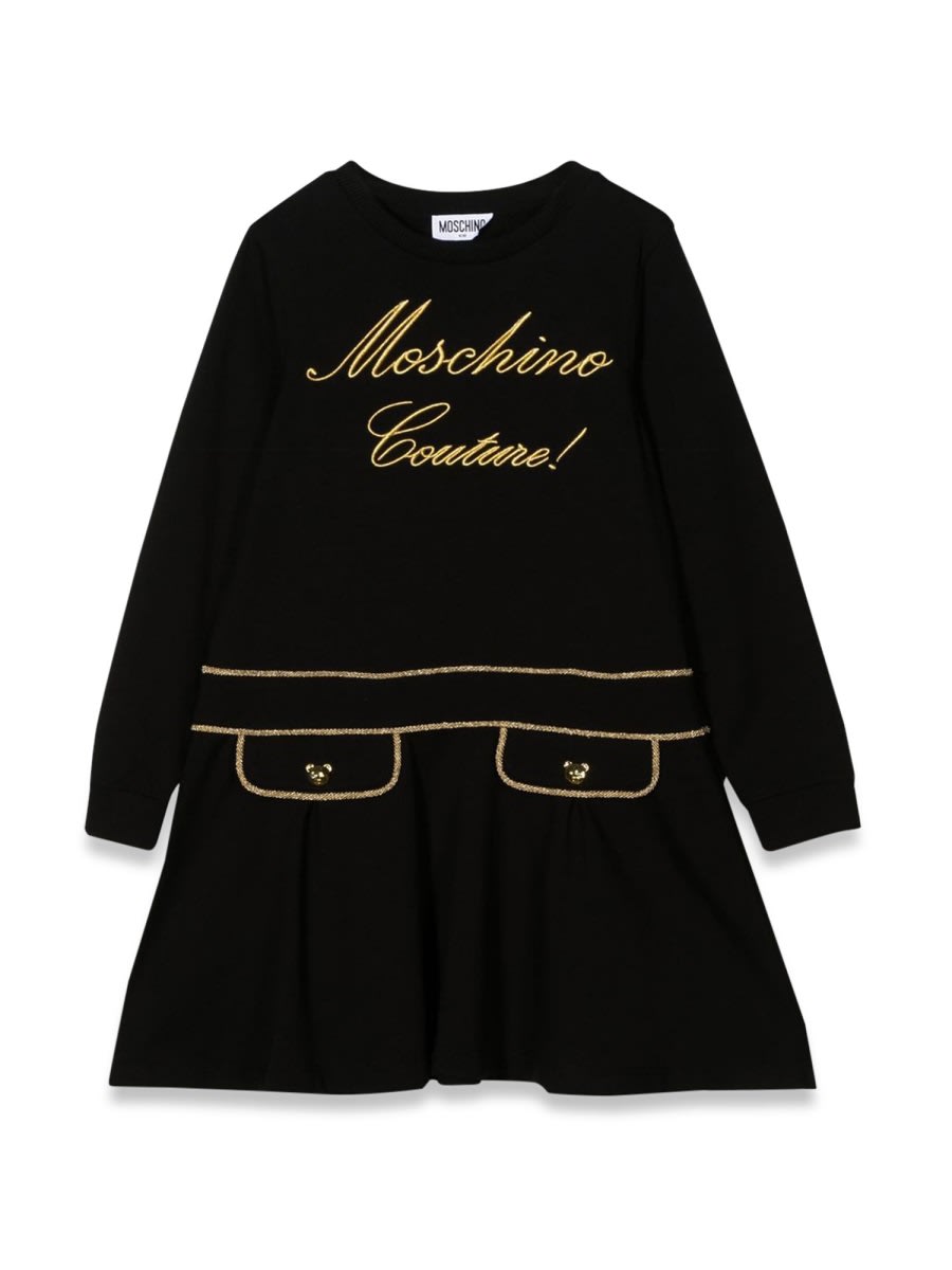 Shop Moschino Logo Dress In Black