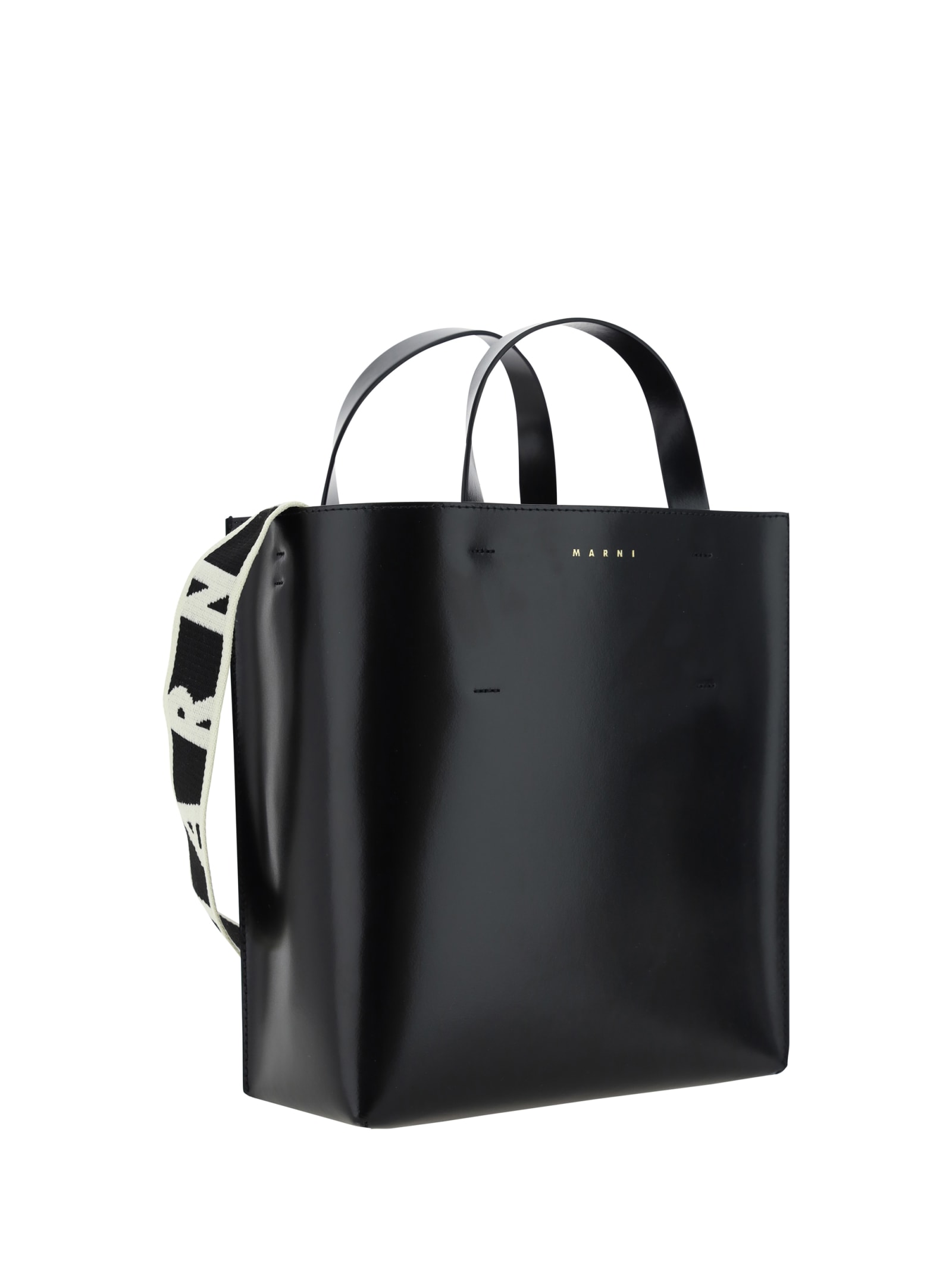 Shop Marni Calfskin Museo Handbag By  In Black