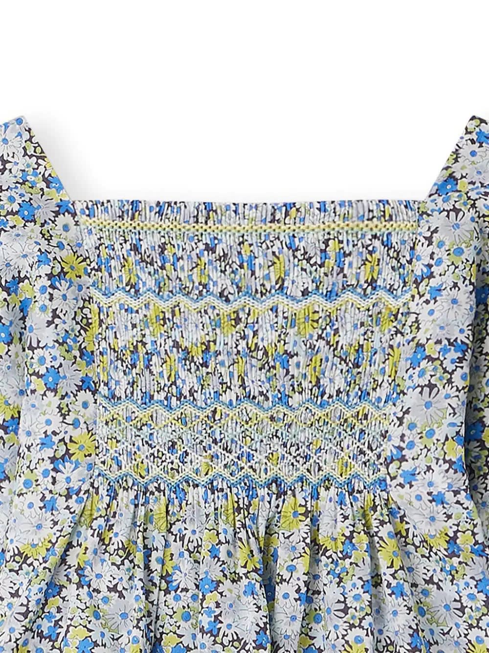 Shop Bonpoint Pays Smocked Blouse In Blue Flowers