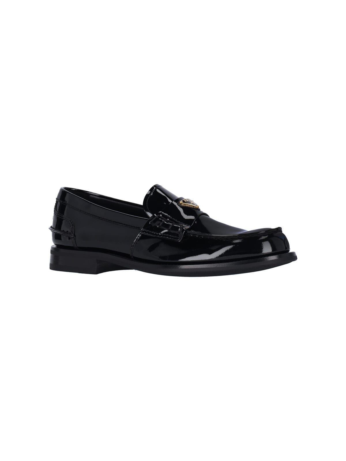 Prada Shiny Round Toe Loafers In Black