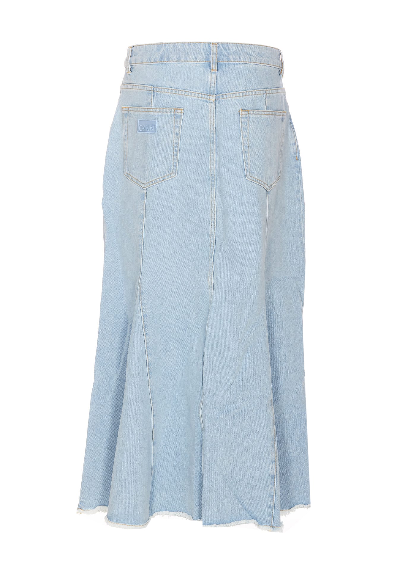 Shop Ganni Denim Midi Skirt In Light Blue Stone