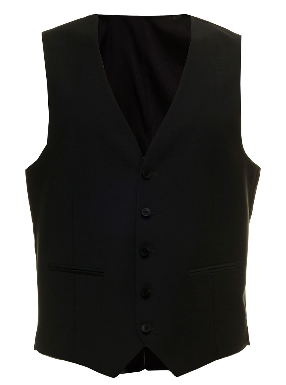 Tonello Mans Single Breasted Black Wool Vest