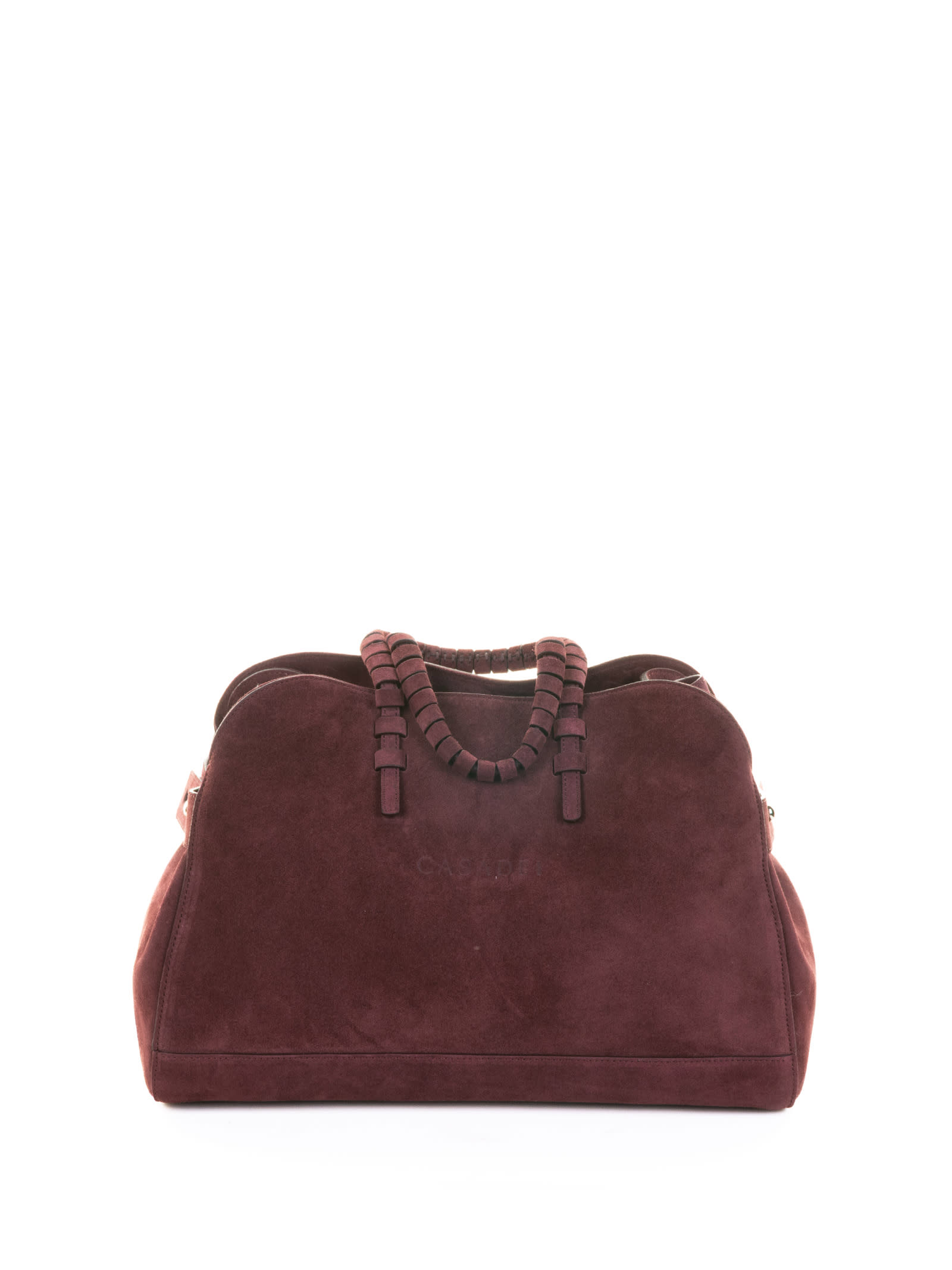 Casadei Park Avenue Double Handle Bag In Black Cherry Suede In Red