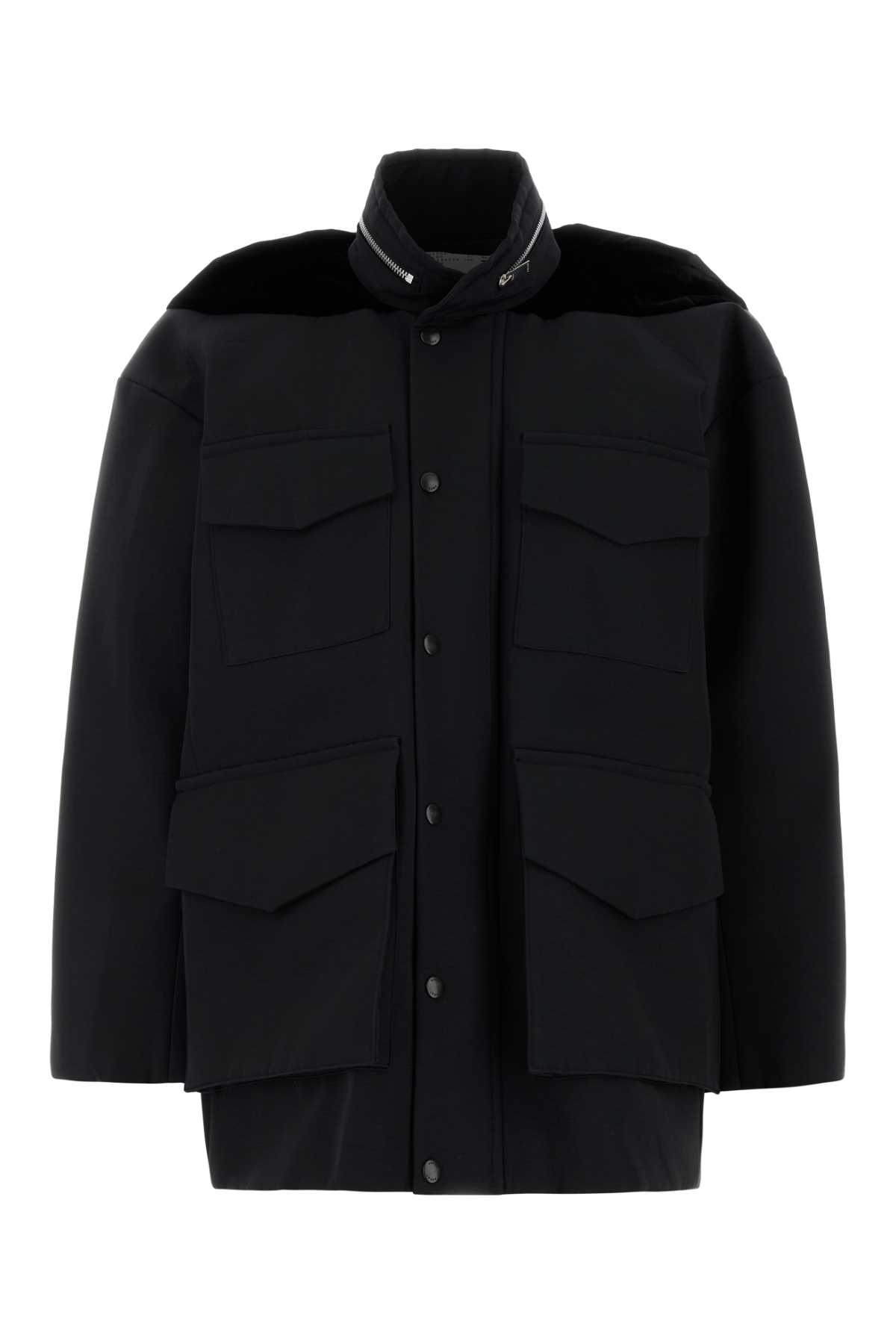 Sacai Pocket-detailed Velvet Panel Jacket In Black