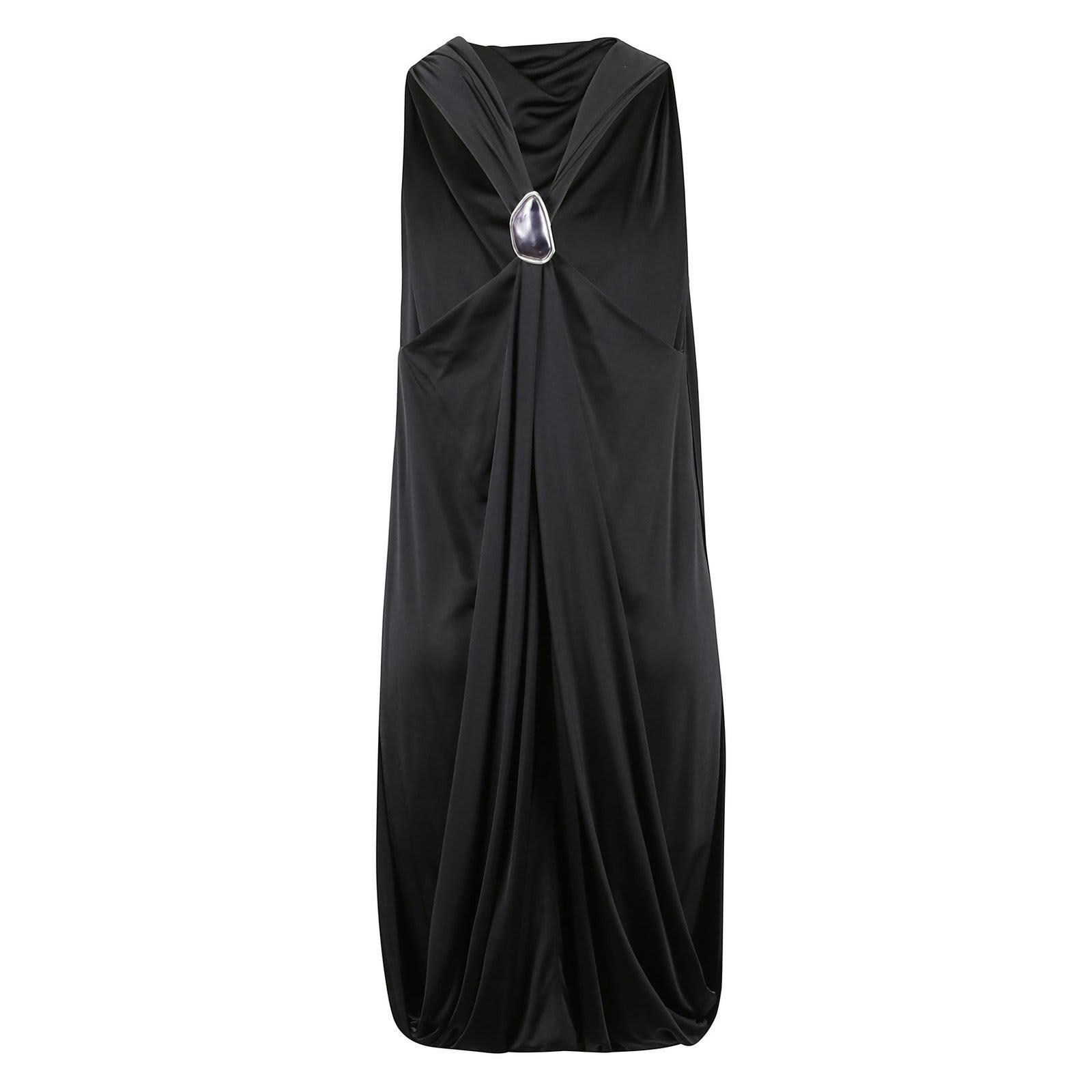 Shop Lanvin Brooch-detailed Satin Midi Dress In Noir