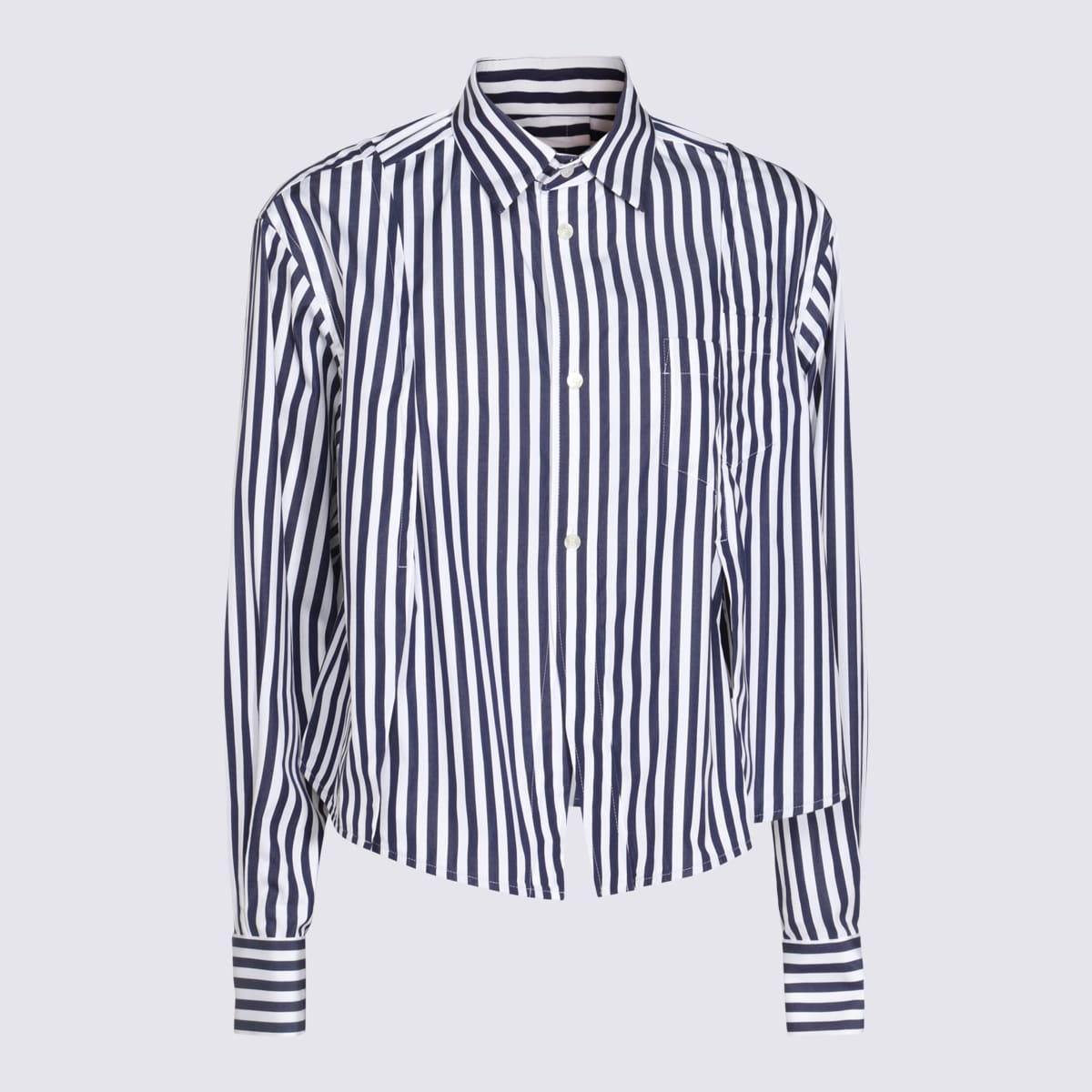 Sacai White And Navy Cotton Shirt In Navy Stripe