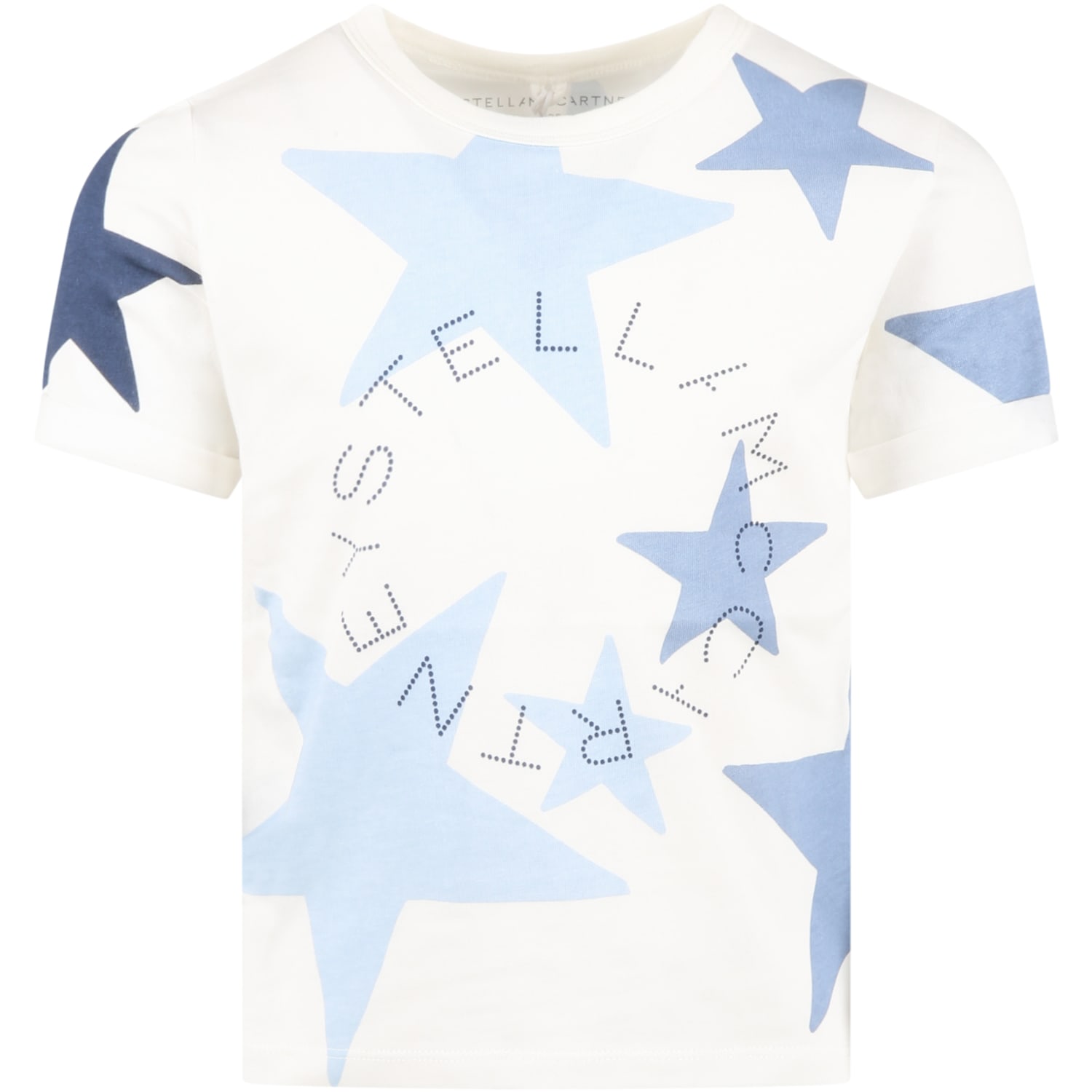 Stella Mccartney Kids' White T-shirt For Girl With Stars And Logo In Mc