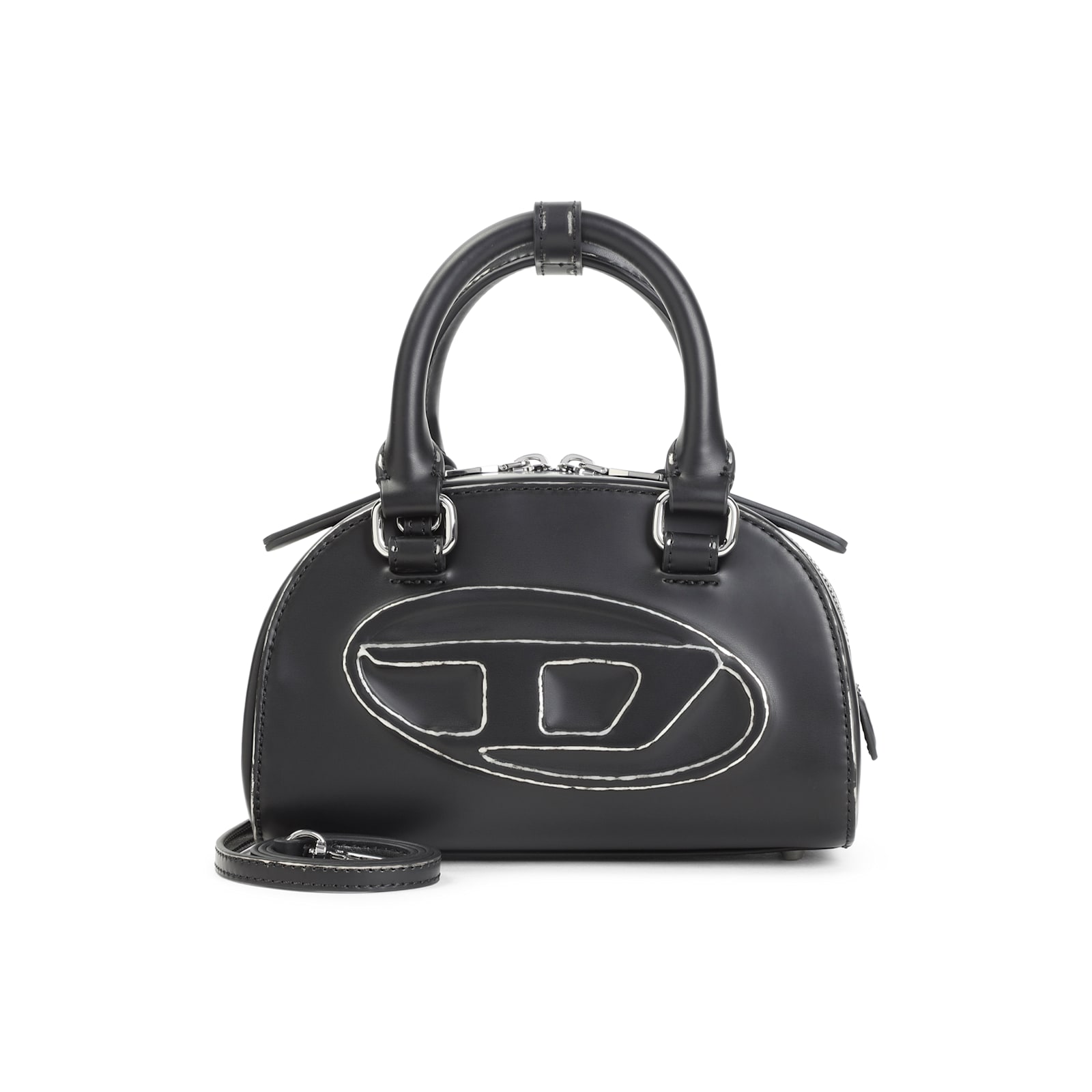Diesel Women Black 1dr Dome Crossbody Mini Bowling Bag In Black