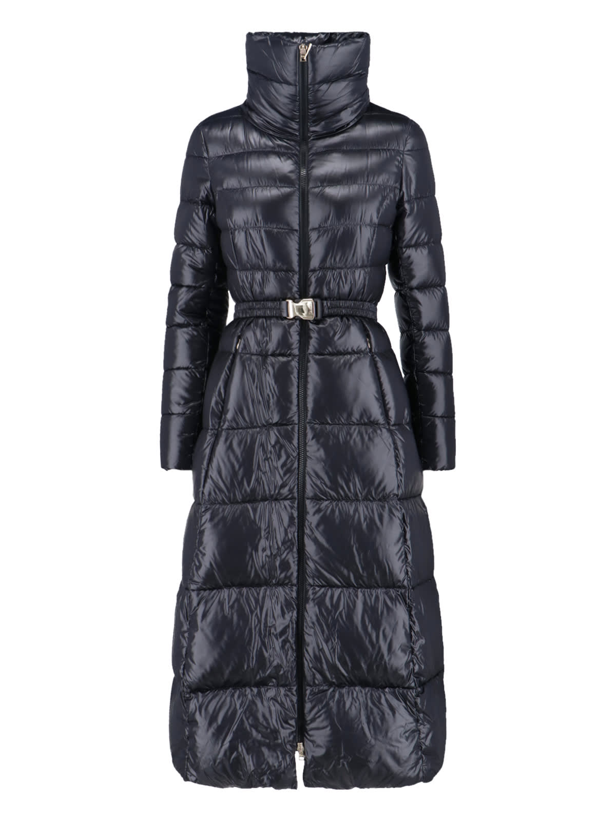 Herno Maxi Puffer Jacket With Belt And High Collar In Blue