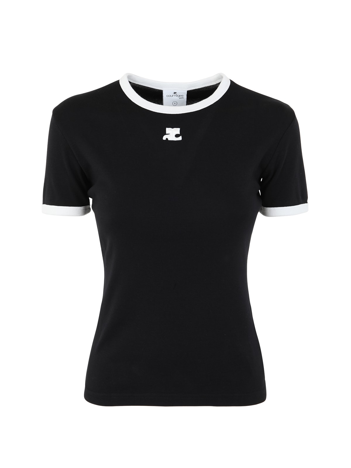 Courrèges Reedition Bumpy Contrast T-shirt In Black Heritage White