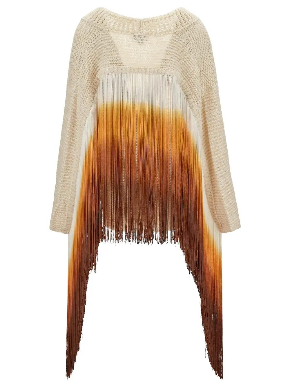 Shop Alanui Bright Hues Fringed Cardigan In Yellow Cream