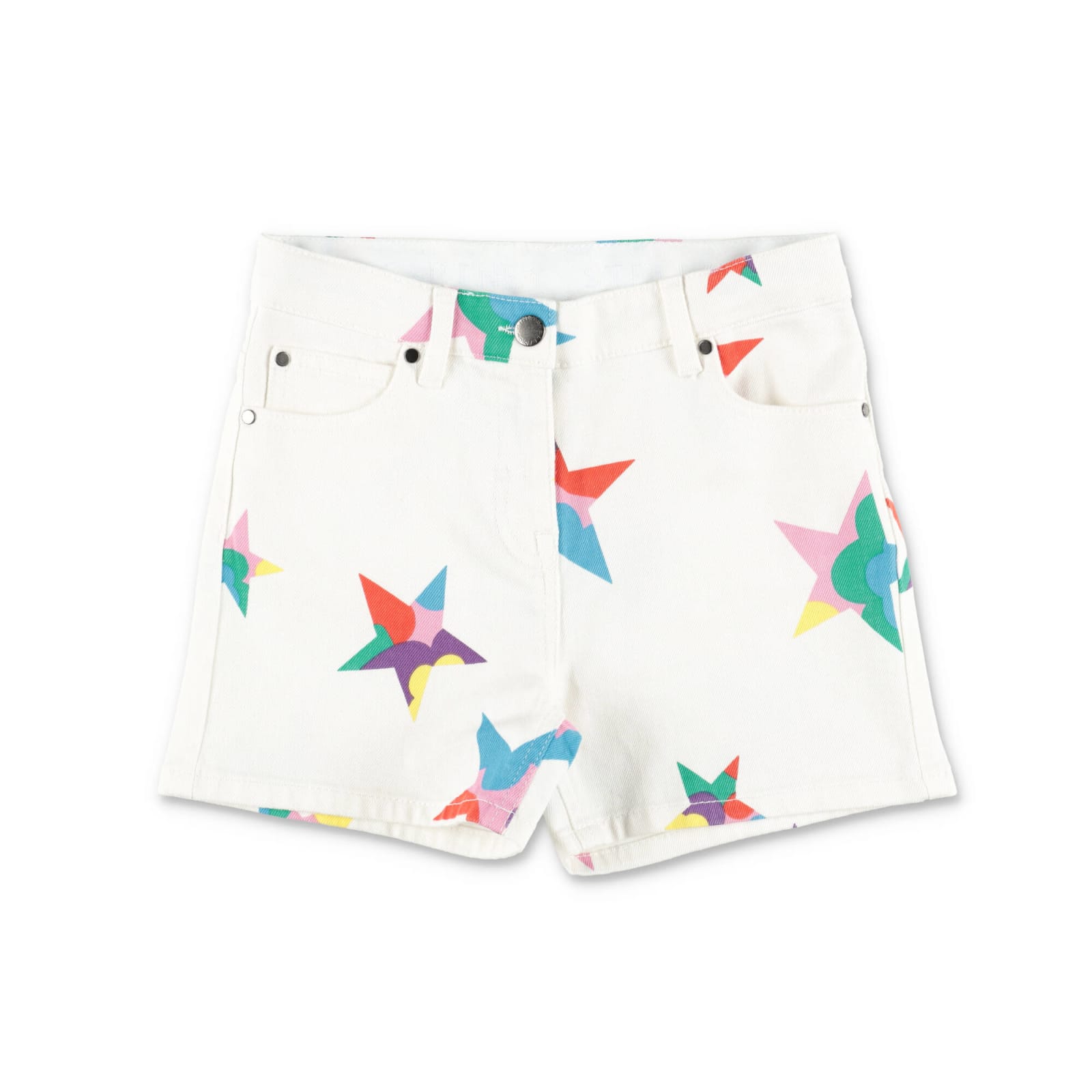 Stella Mccartney Star-print Denim Shorts In Bianco