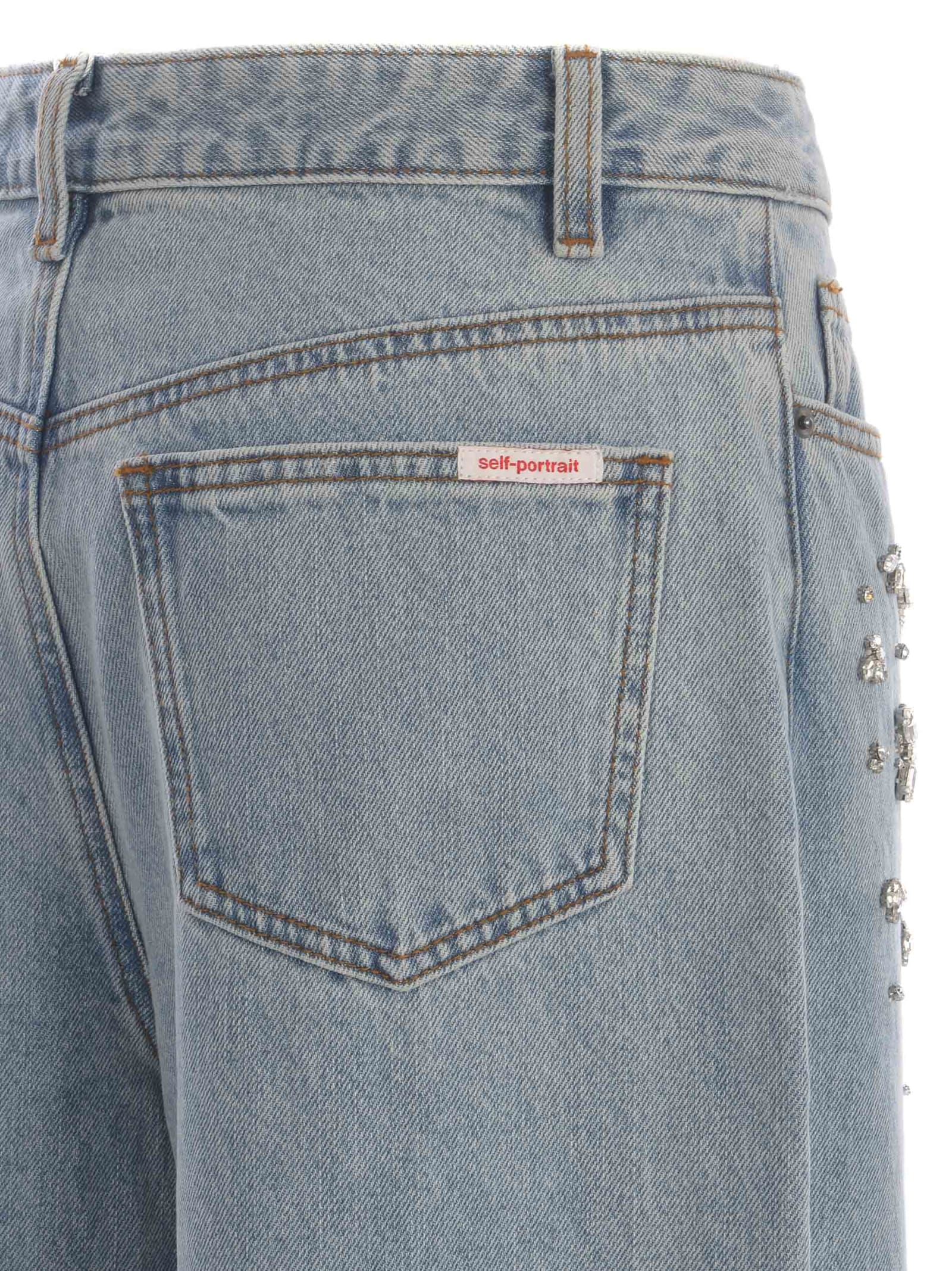 Shop Self-portrait Jeans  Strass Made Of Denim In Denim Azzurro