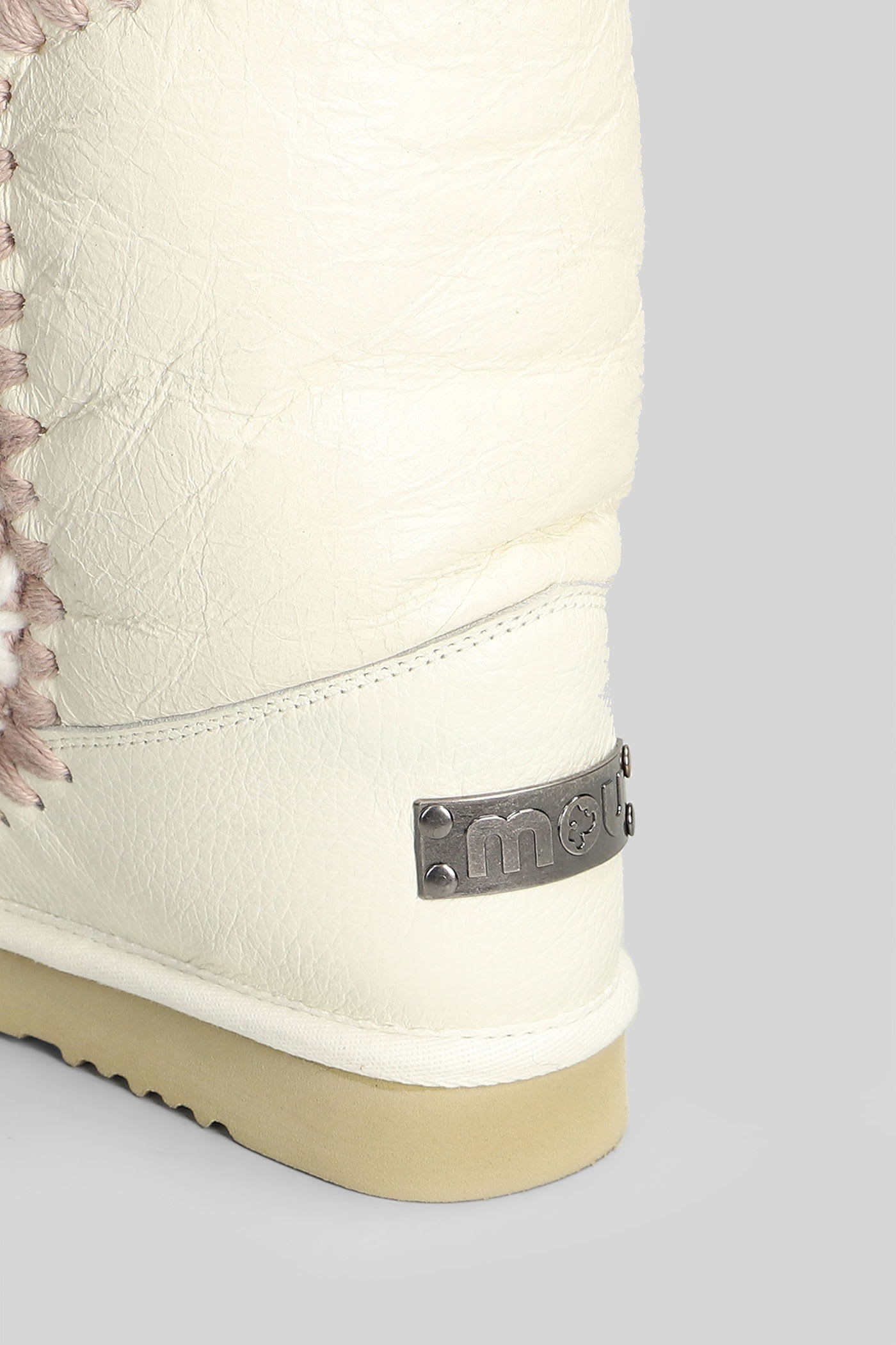 Mou Eskimo 24 Low Heels Ankle Boots In White Leather In White