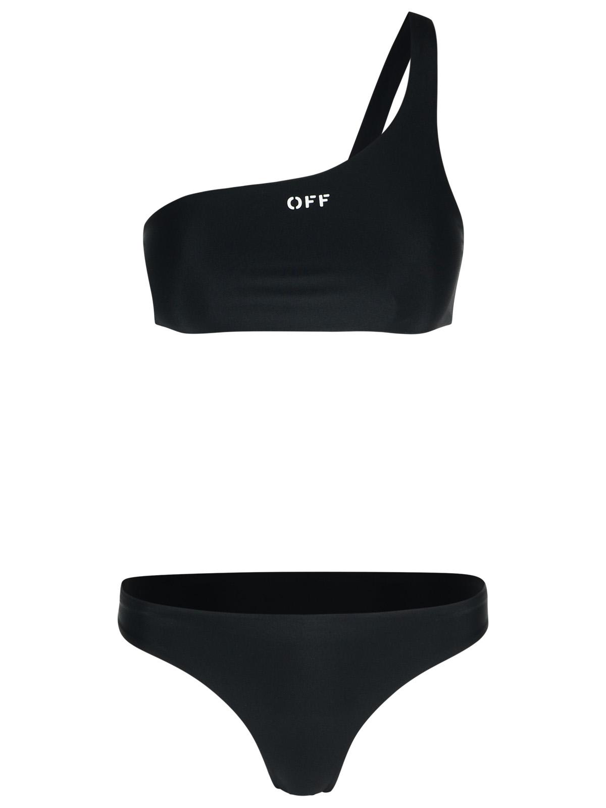 One-shoulder Bikini Top In Black Polyamide Blend