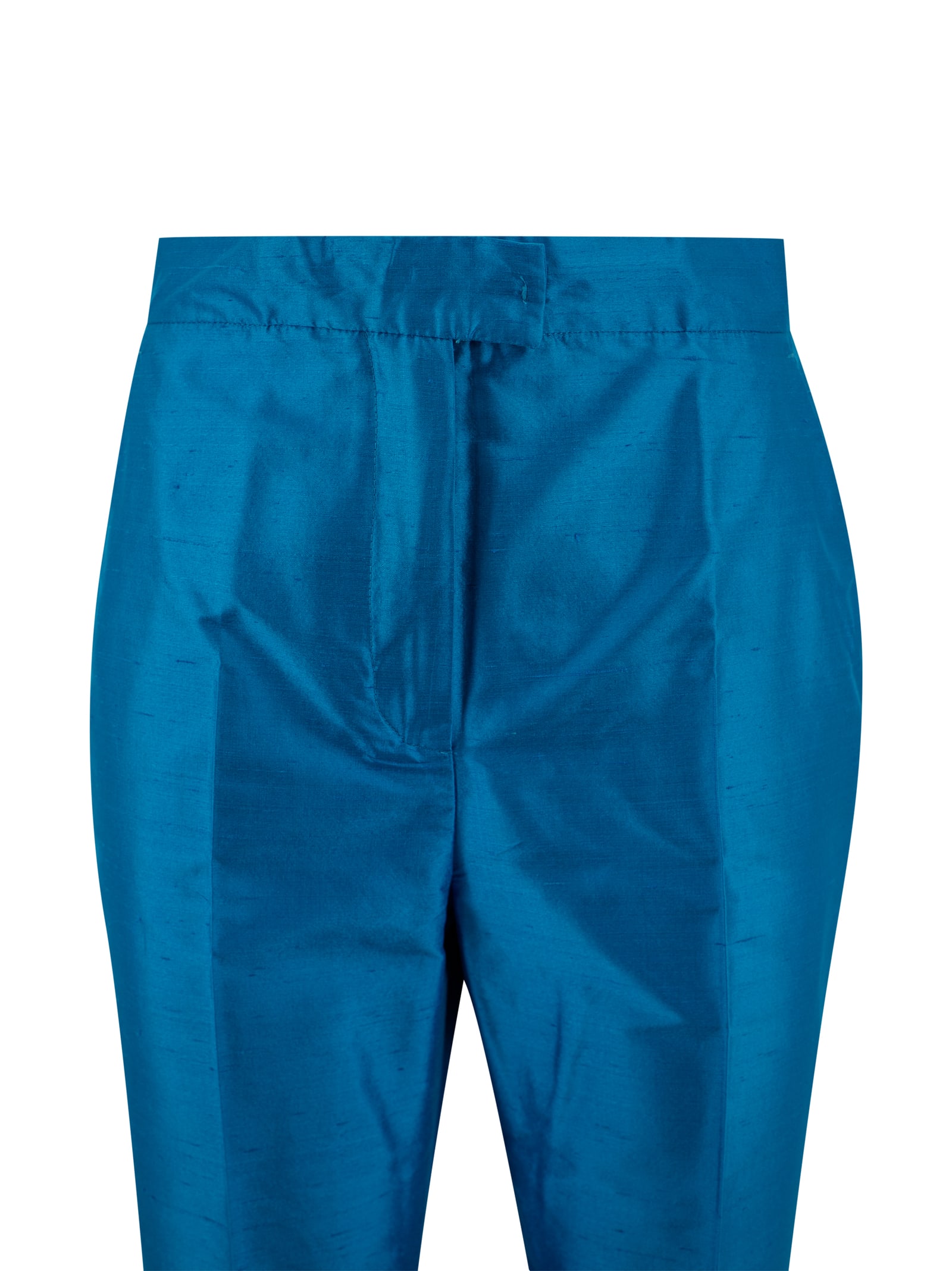 Shop Max Mara Silk Shantung Straight Pants In Clear Blue