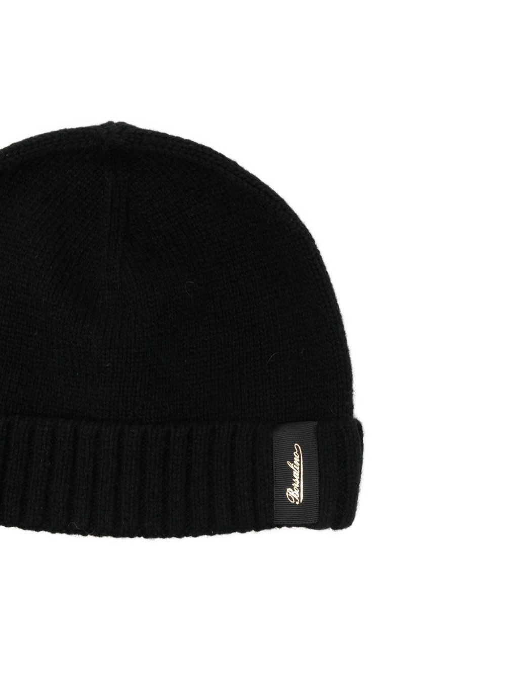 Borsalino Cashmere Ribbed Beanie Turn-up Brim In Black