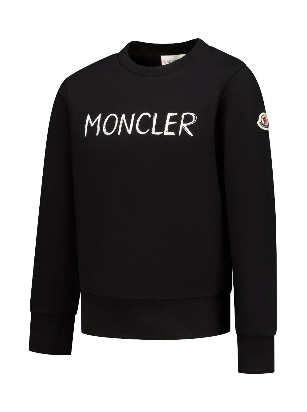 Moncler Black Sweatshirt With Lettering Logo On The Front And Logo Patch On The Sleeve In Cotton Boy In Black