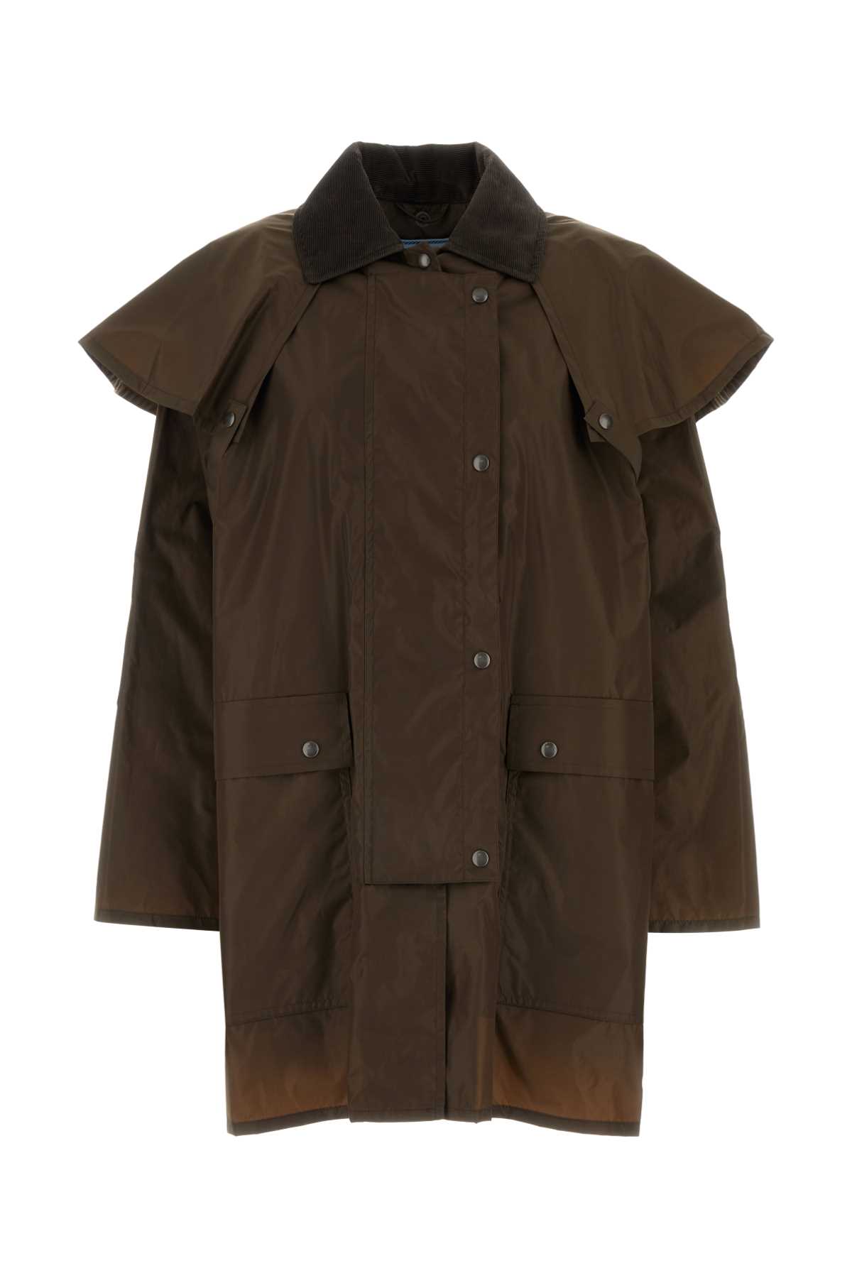 Shop Prada Brown Nylon Raincoat In Moro