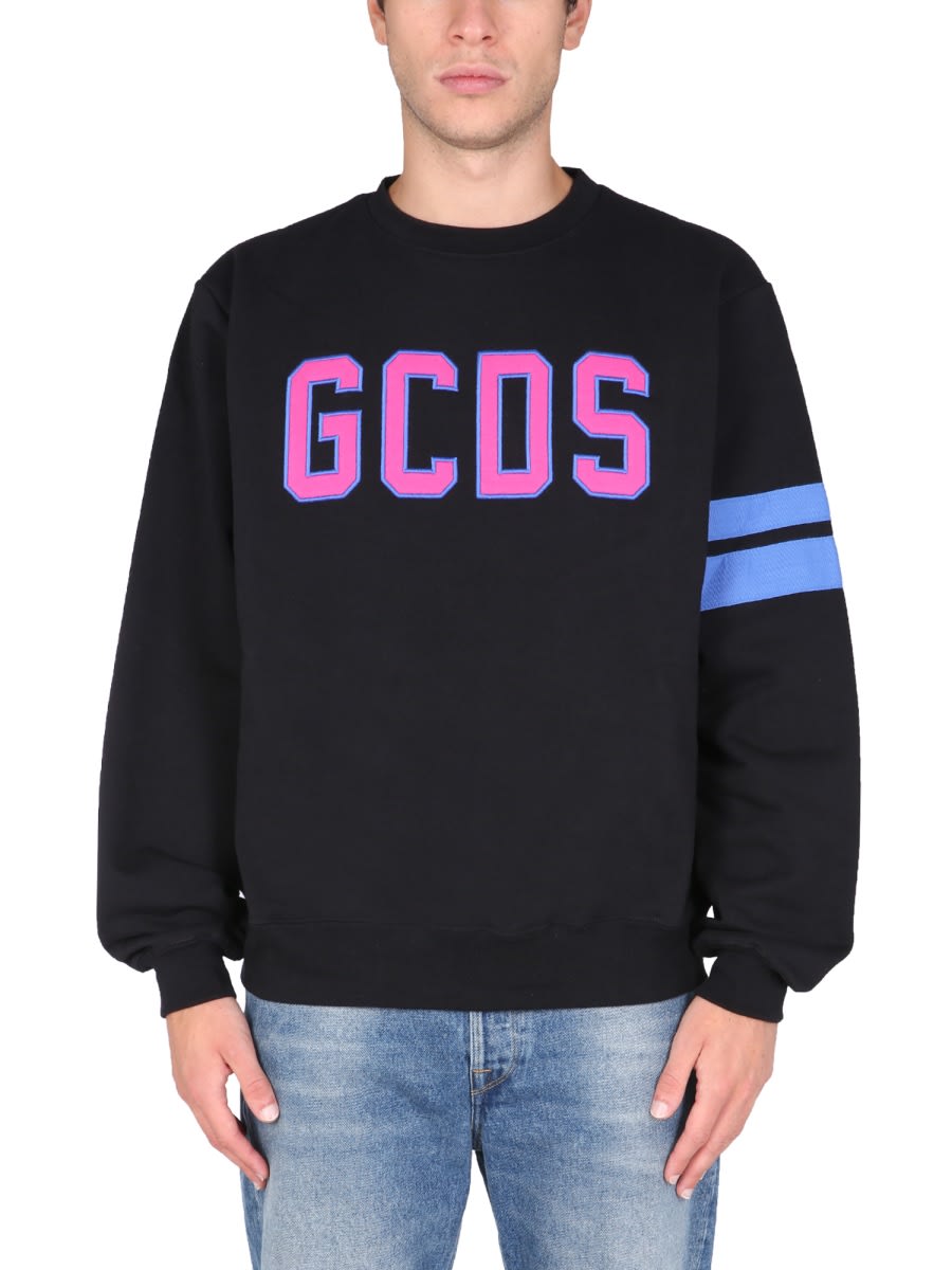 Shop Gcds Logo Embroidered Cotton Sweatshirt In Black