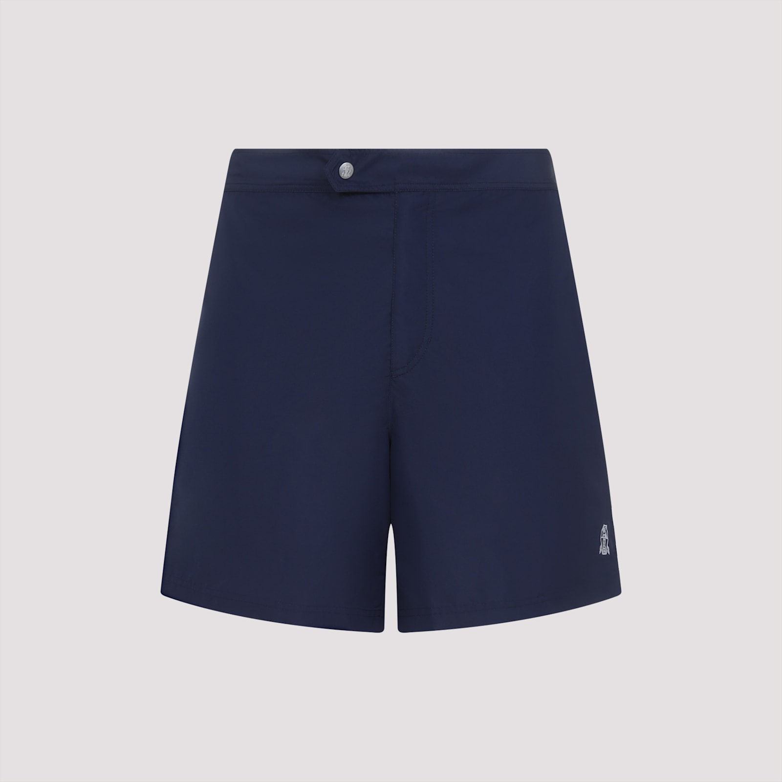 Brunello Cucinelli Classic Blue Swim Shorts With Subtle Logo Detail In Navy
