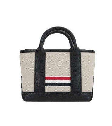 Shop Thom Browne Rwb Striped Mini Tote Bag In Black/grey