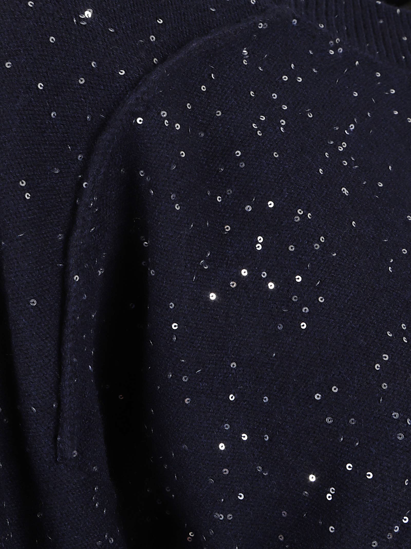 Antonelli Cropped Knit Sweater With Subtle Sequin Detailing In Blue