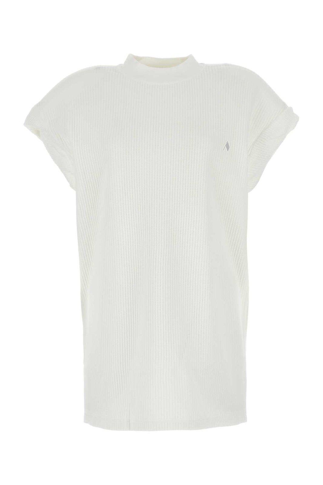 Shoulder-padded Waflle-effect Crewneck T-shirt
