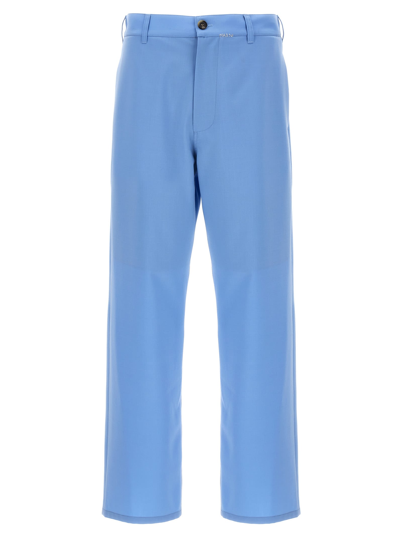 Shop Marni Logo Embroidery Pants In Light Blue