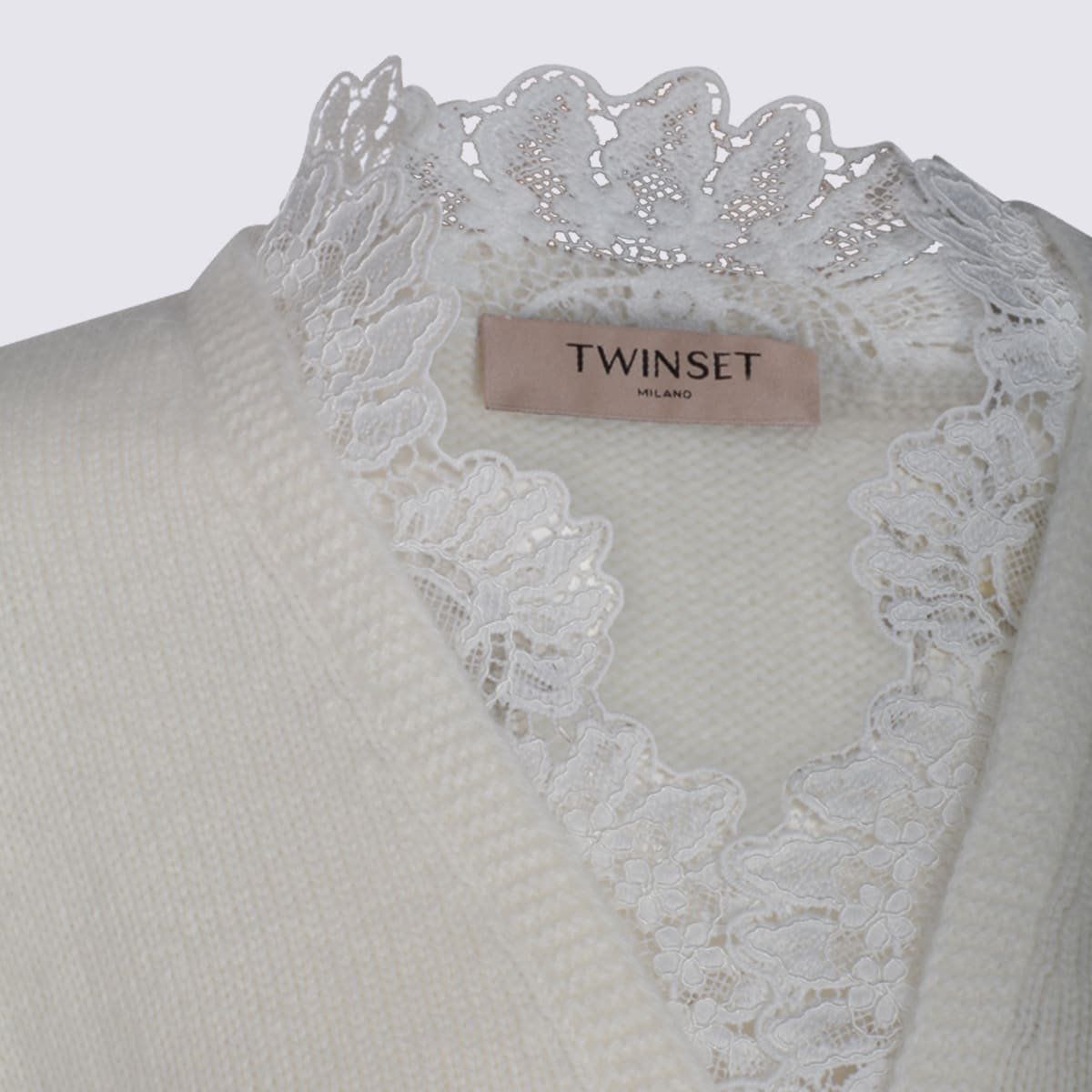 Twinset Angora Blend Sweater With Lace In White