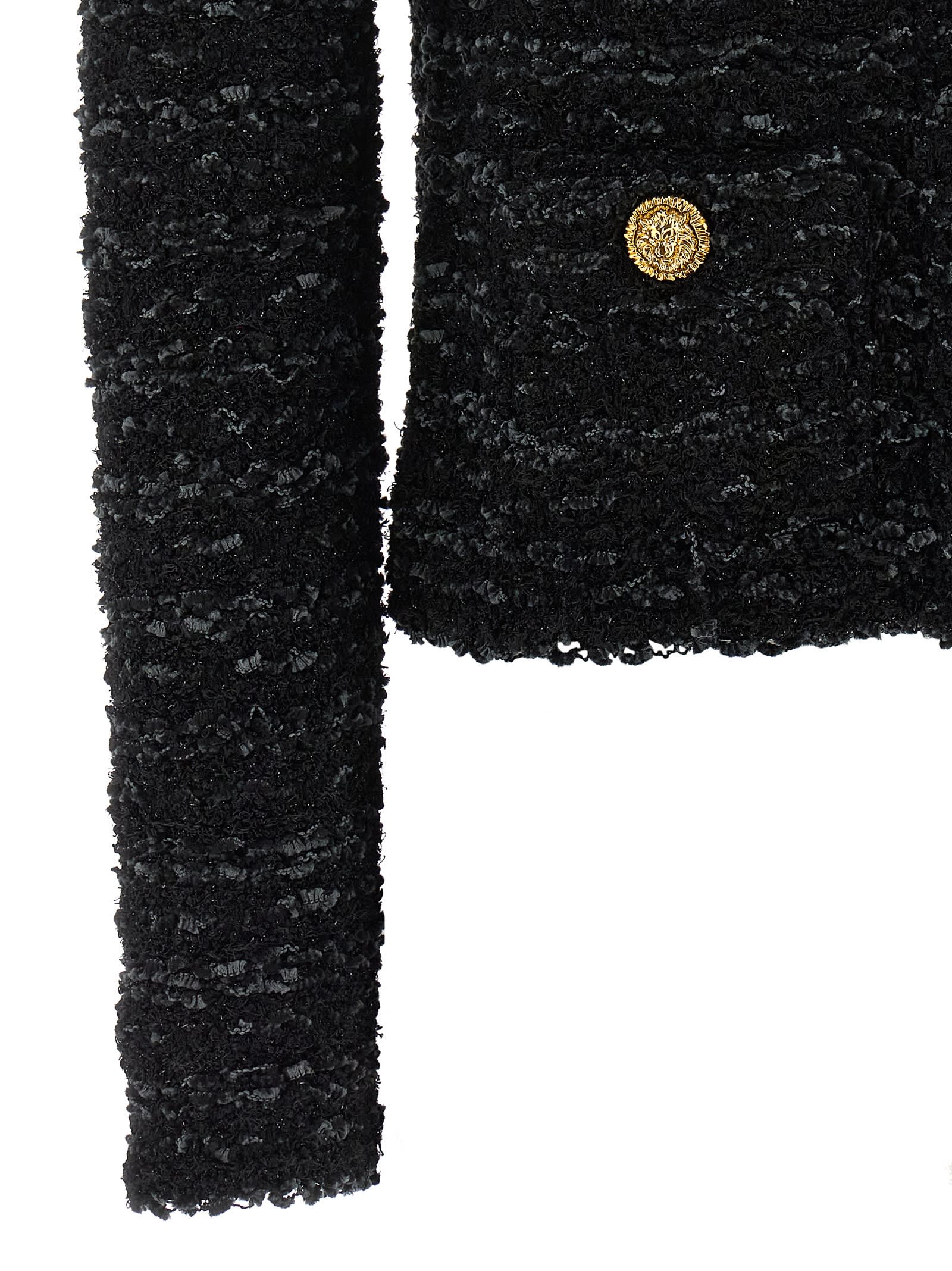 Balmain Tweed Button-up Jacket In Black