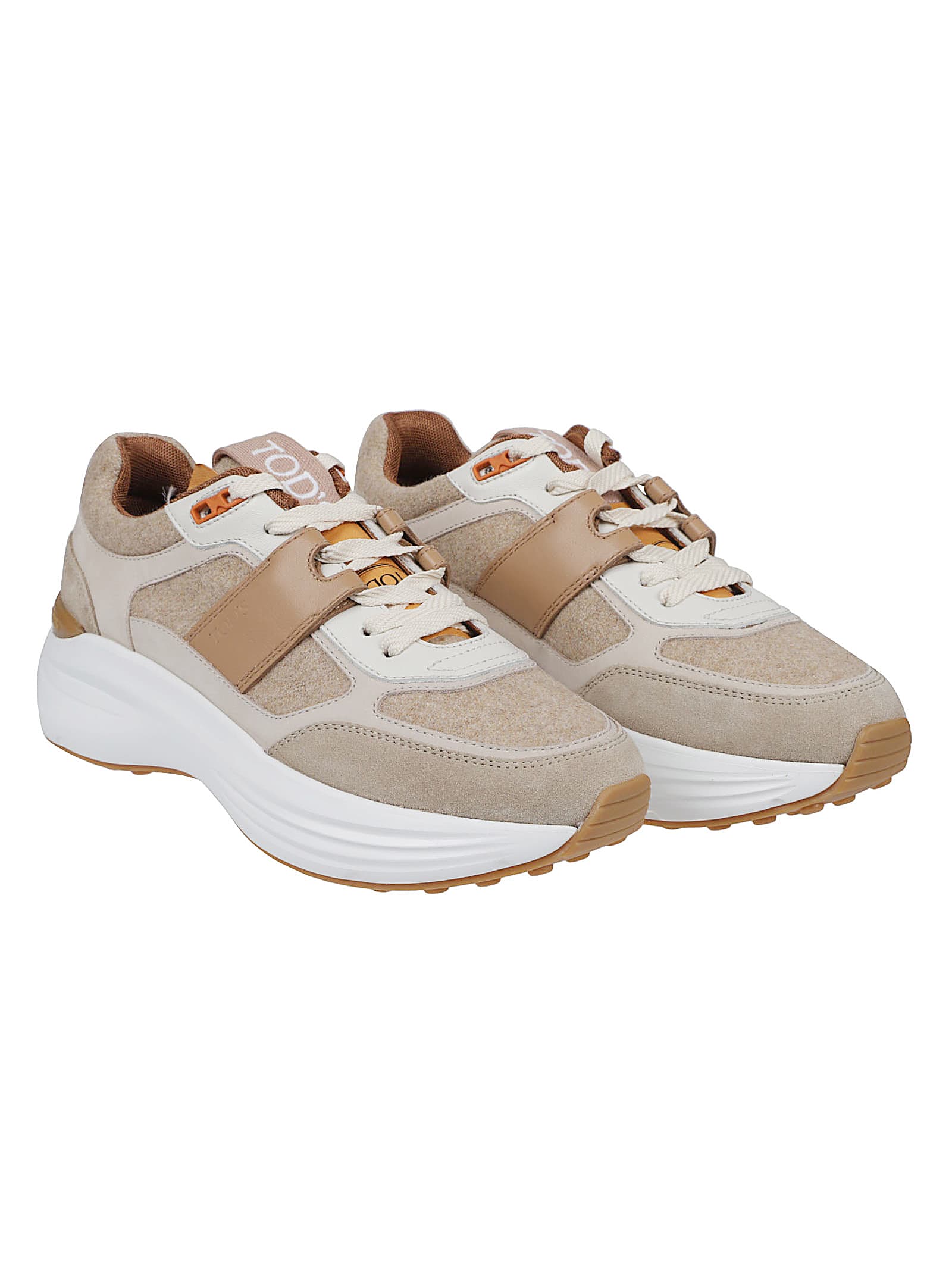 Tod's Beige Leather And Suede Sneakers In Animal Print