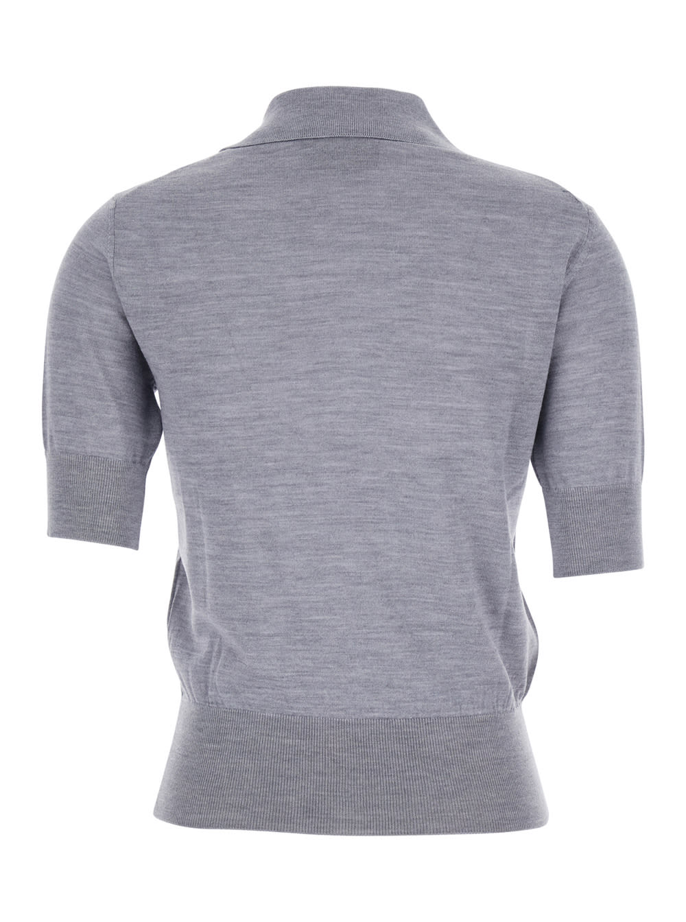 Ami Alexandre Mattiussi Grey Polo Shirt With Classic Collar And Logo Embroidery On The Front In Wool And Silk Woman In Gray